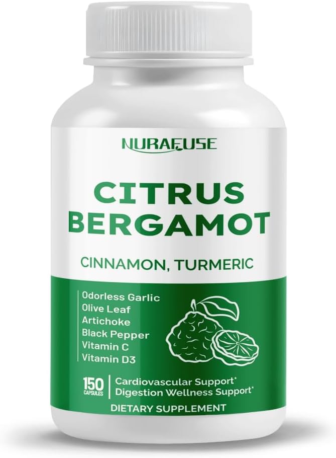 NURAFUSE Citrus Bergamot 9-in-1 Formula with Cinnamon Turmeric Odorless Garlic, Olive Leaf, Artichoke - USA Made & Tested