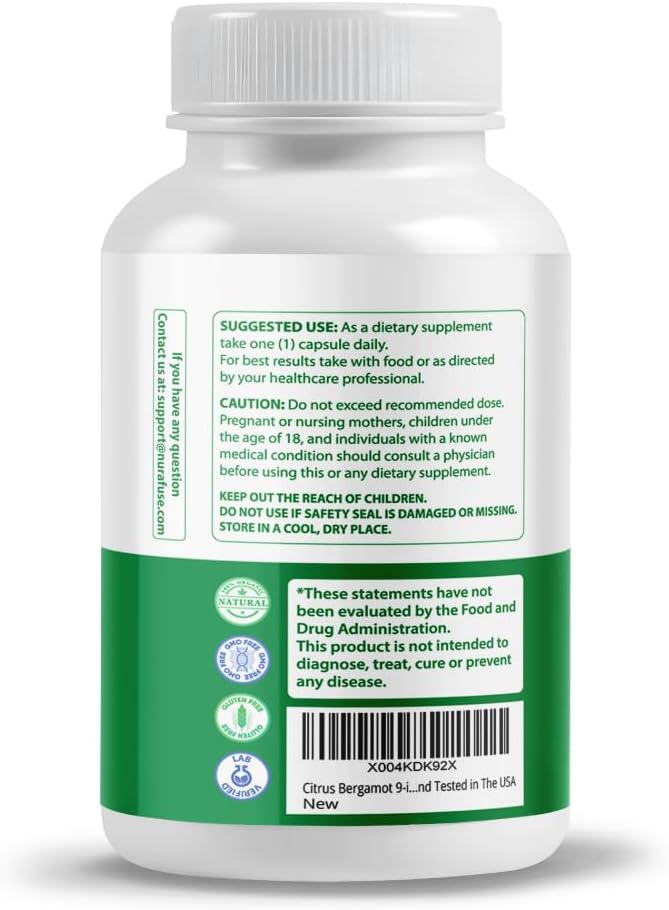 NURAFUSE Citrus Bergamot 9-in-1 Formula with Cinnamon Turmeric Odorless Garlic, Olive Leaf, Artichoke - USA Made & Tested