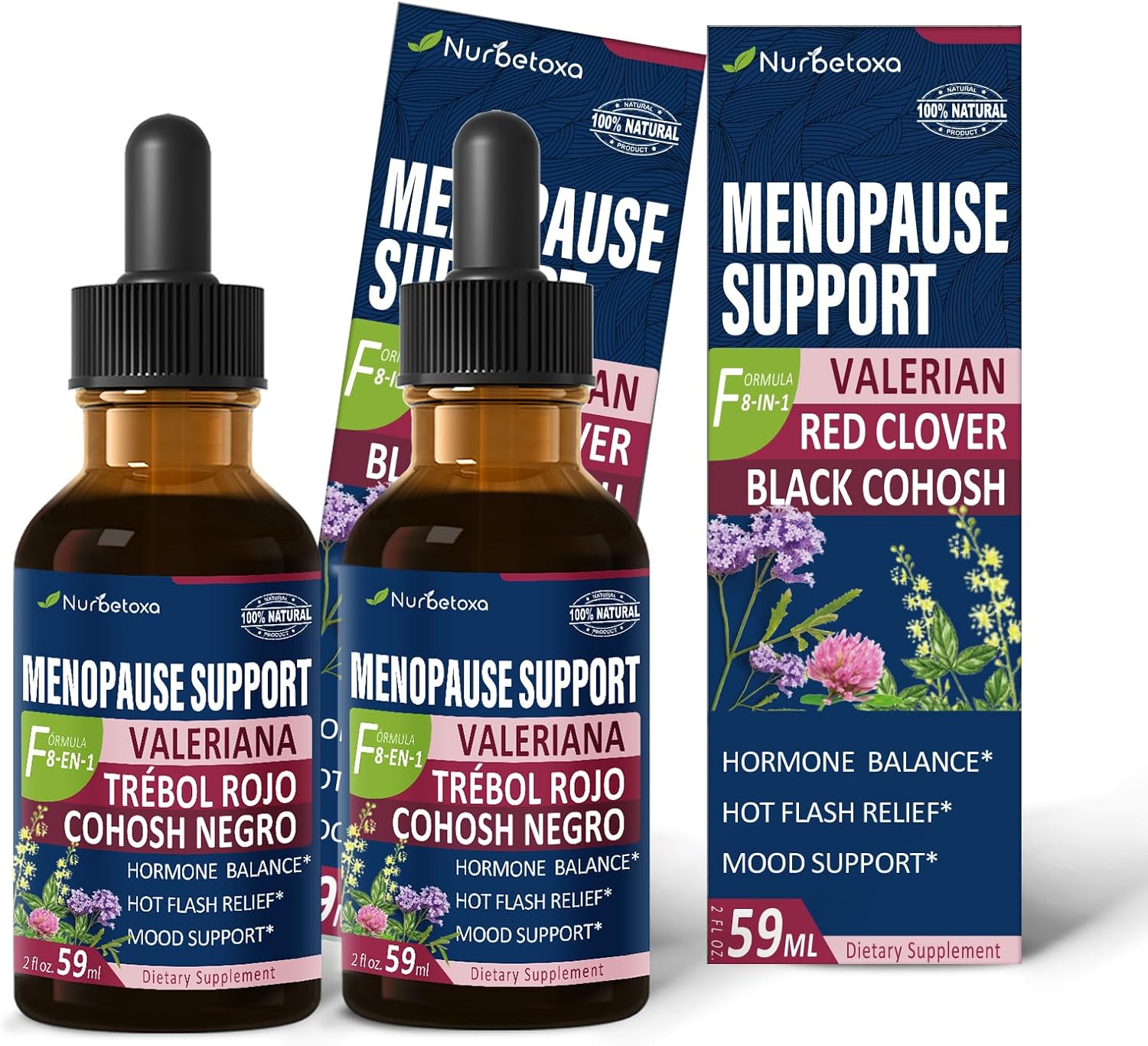 Nurbetoxa Black Cohosh Menopause Support Drops for Women, Natural Hormone Estrogens, 60-Day Strength | Hair, Skin & Nails Health, 4Fl Oz