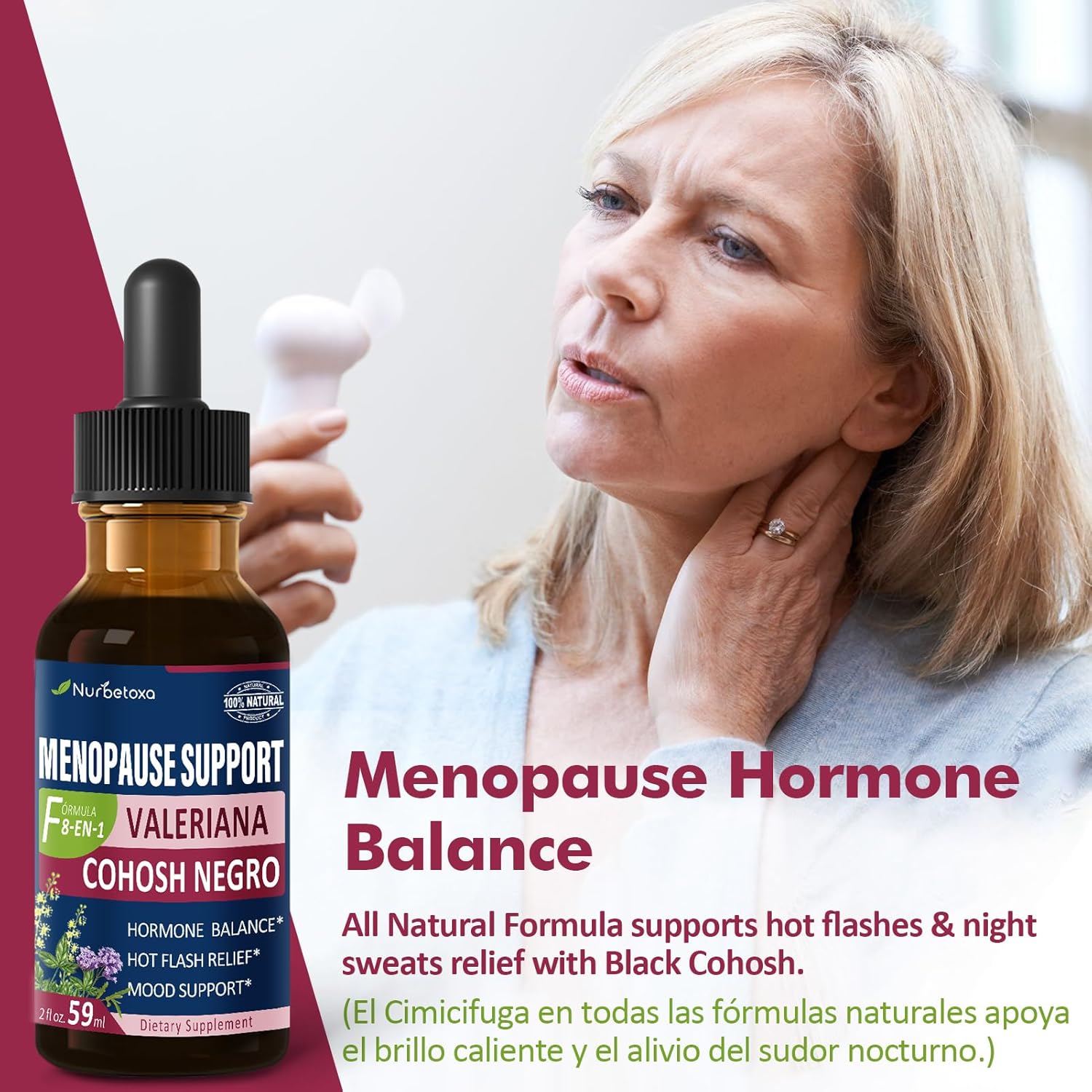Nurbetoxa Black Cohosh Menopause Support Drops for Women, Natural Hormone Estrogens, 60-Day Strength | Hair, Skin & Nails Health, 4Fl Oz