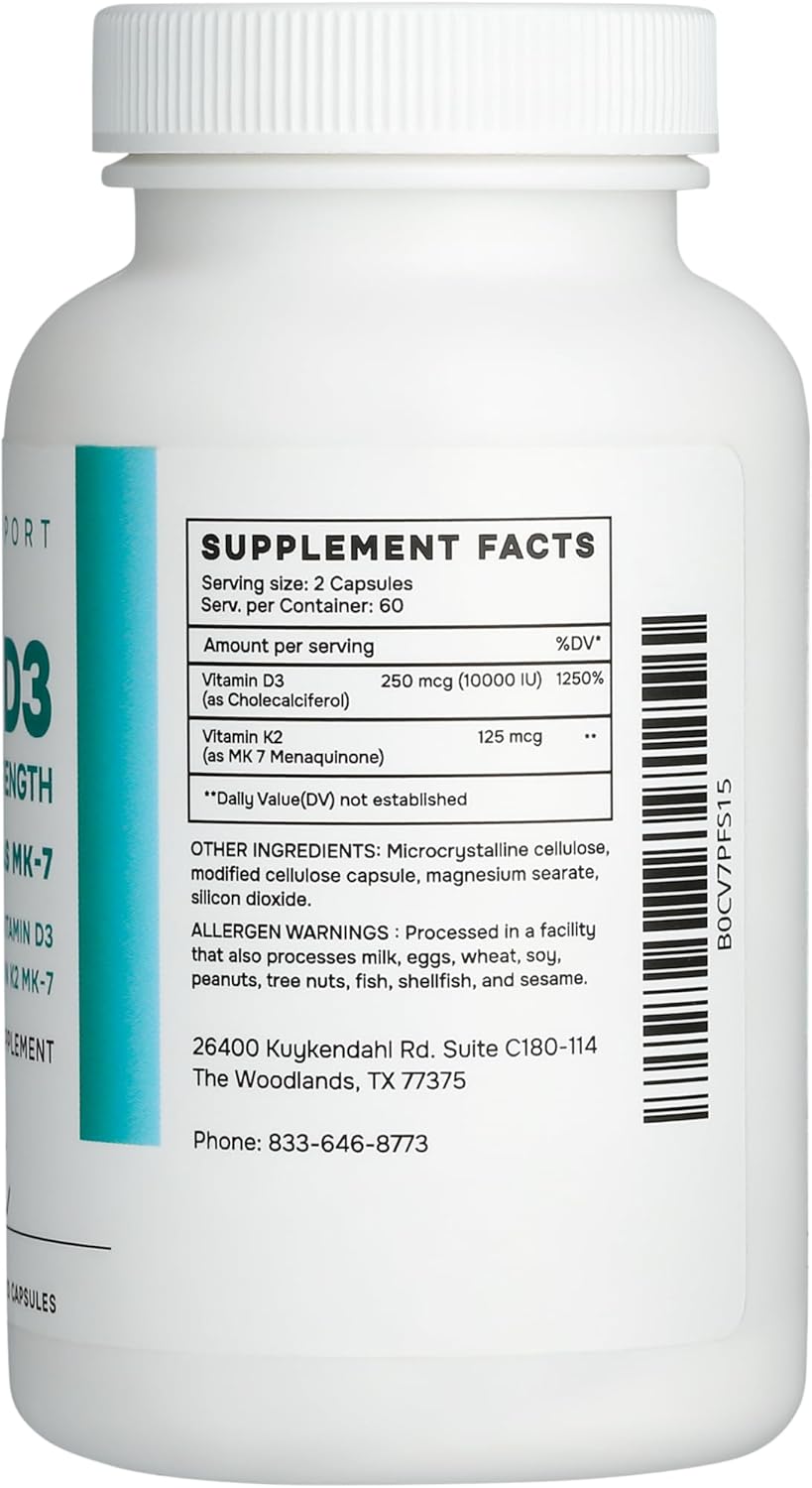 Nurse Julli Vitamin K2 + D3 Extra Strength Supplement - 120 Capsules with MK-7 for Bone and Heart Health Support - Boosts Calcium Absorption and Immune Function - Essential Nutrients