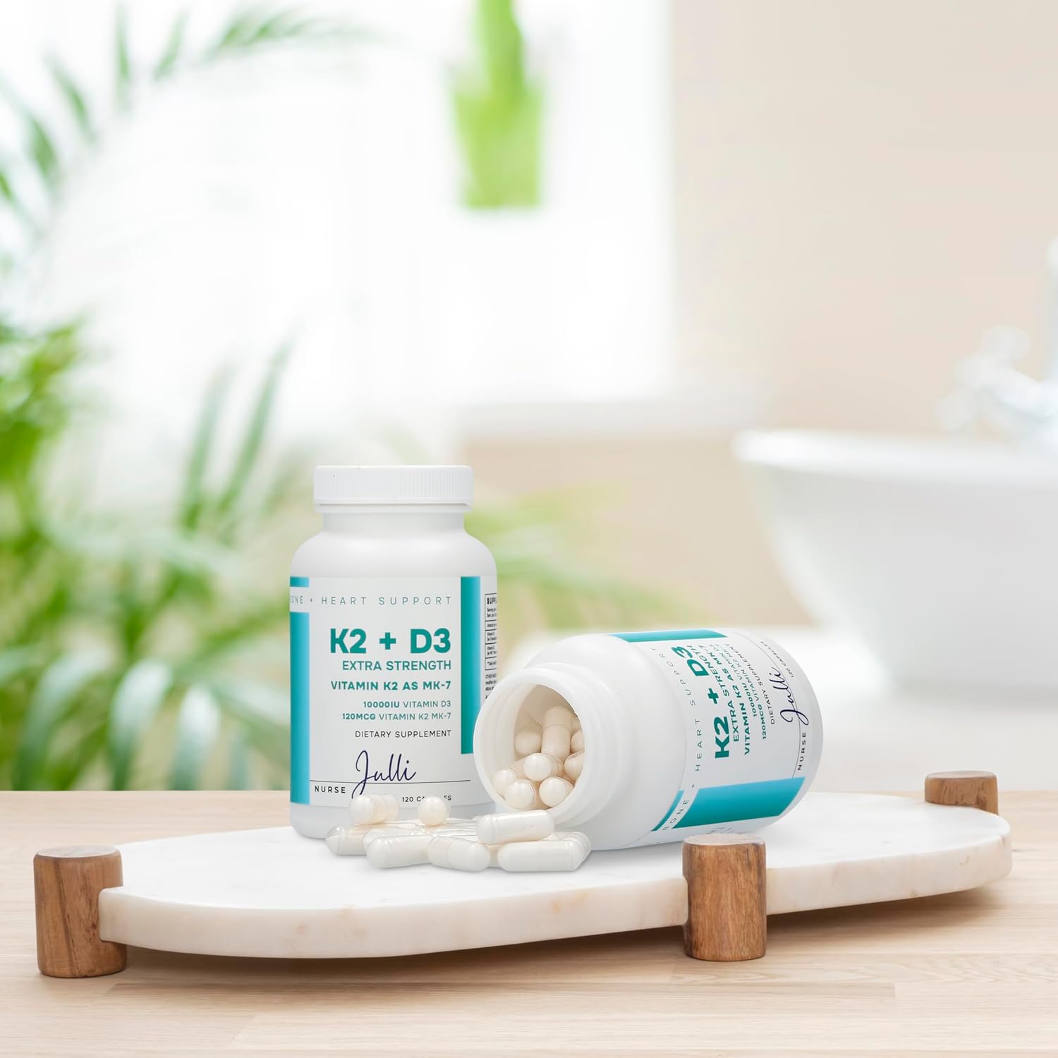 Nurse Julli Vitamin K2 + D3 Extra Strength Supplement - 120 Capsules with MK-7 for Bone and Heart Health Support - Boosts Calcium Absorption and Immune Function - Essential Nutrients