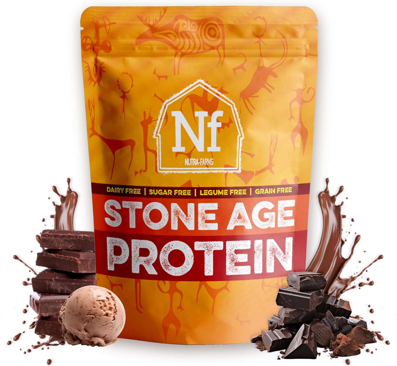 Nutra Farms Stone Age Protein Powder - Gluten-Free Egg White Protein - Dairy & Sugar Free - Chocolate Flavor - 2 lbs