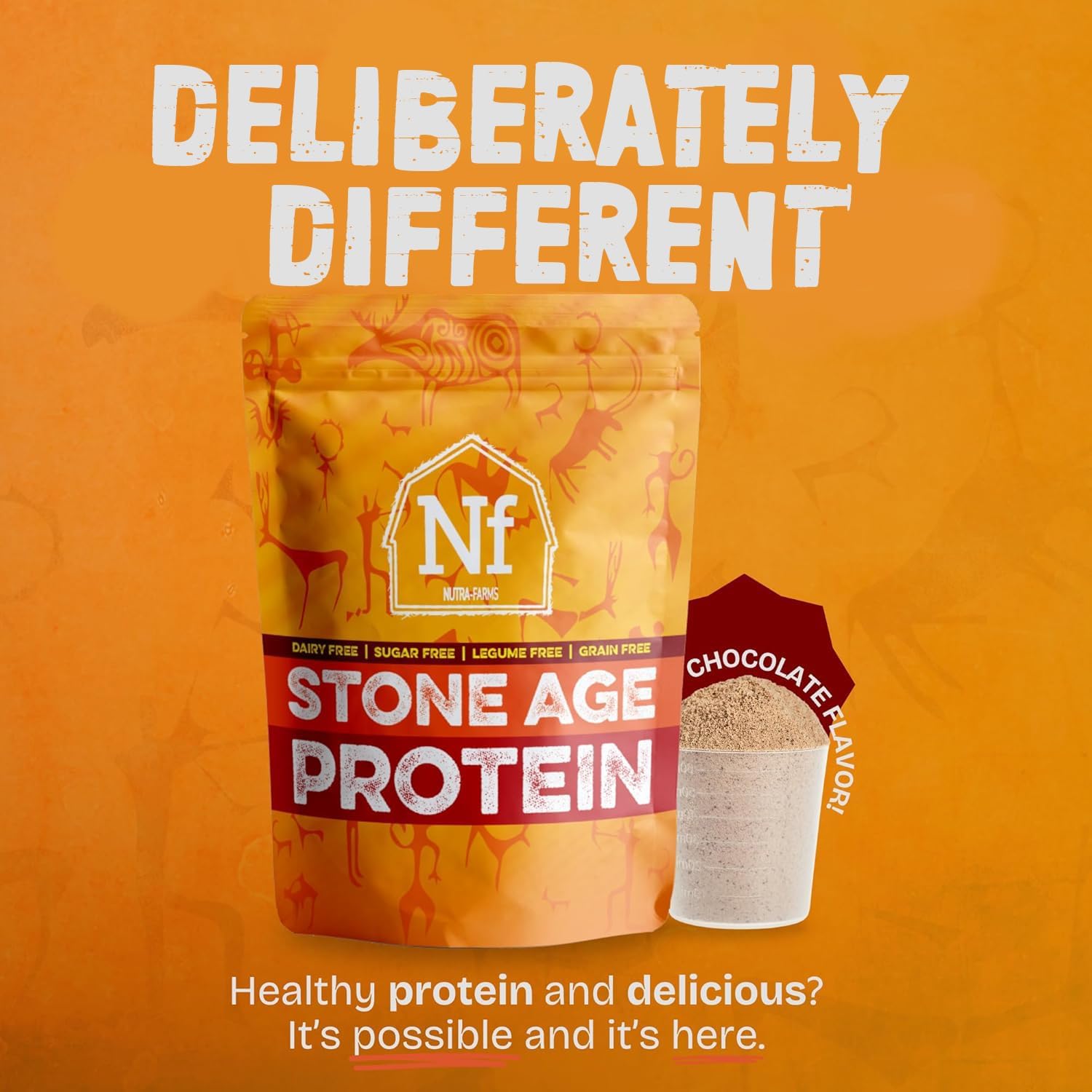 Nutra Farms Stone Age Protein Powder - Gluten-Free Egg White Protein - Dairy & Sugar Free - Chocolate Flavor - 2 lbs