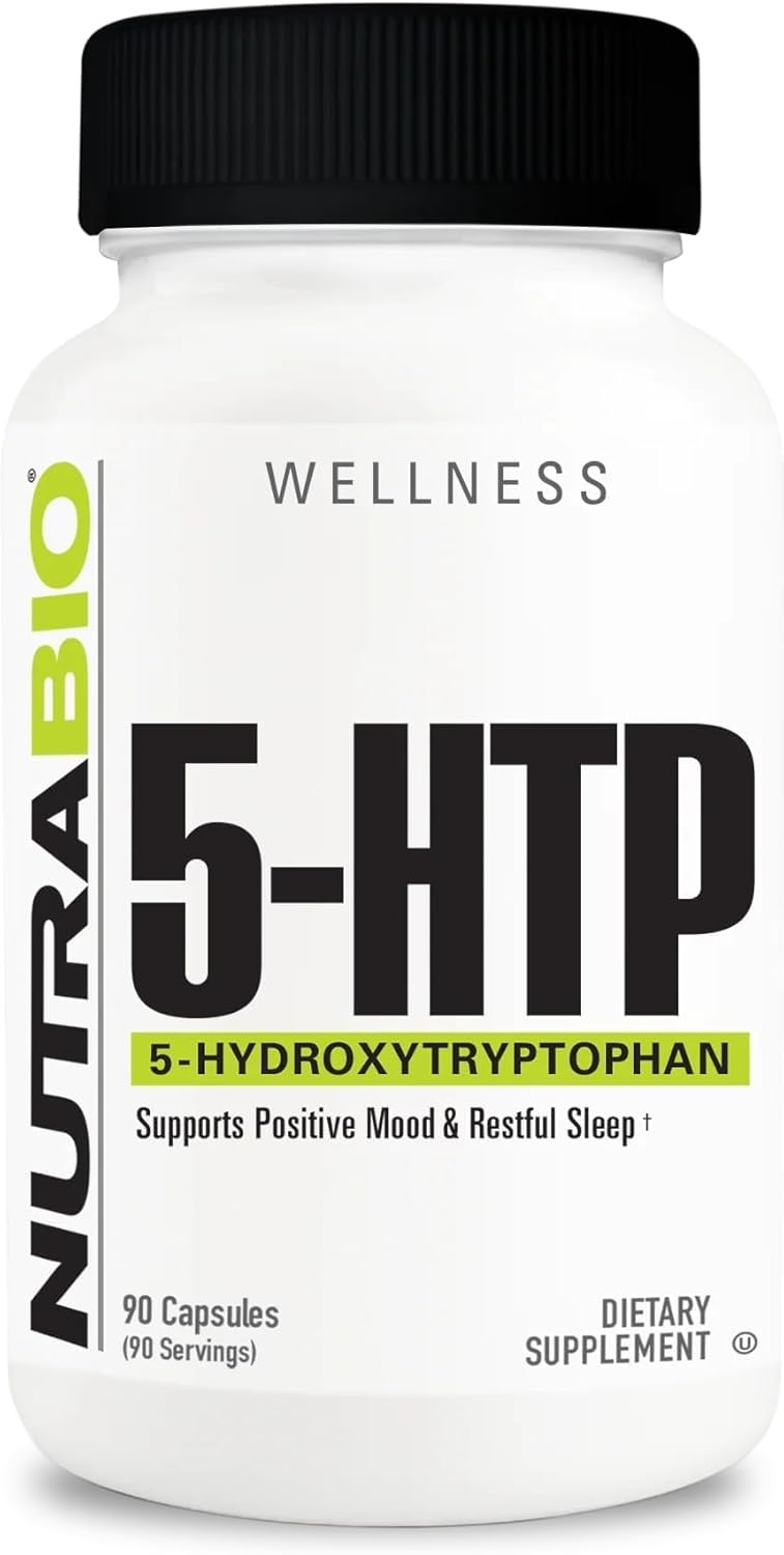 NutraBio 5-HTP 200mg Capsules - Promotes Healthy Sleep, Supports Restful Nights - 90 Vegetable Capsules