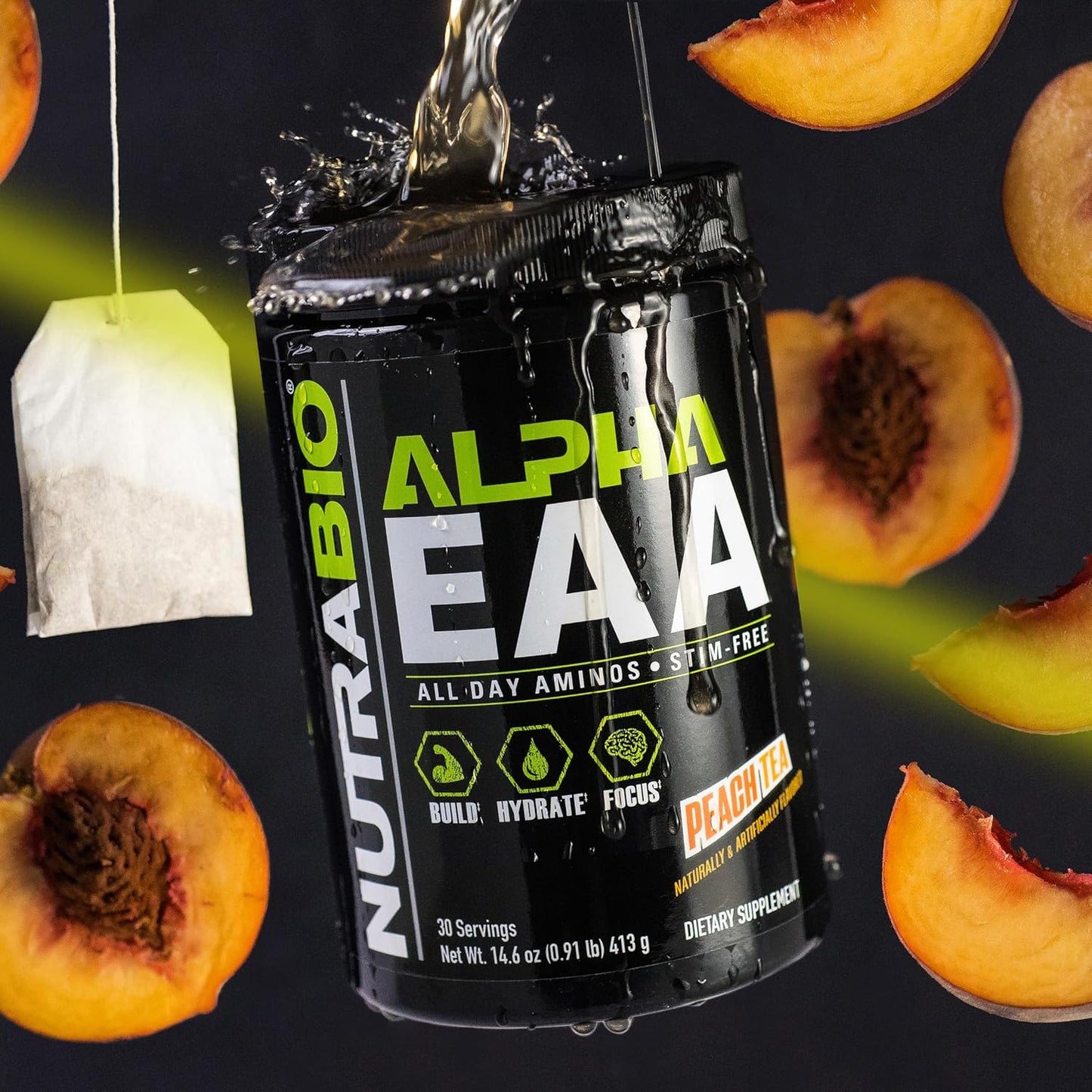 NutraBio Alpha EAA Peach Tea Supplement - Full Spectrum EAA BCAA Matrix with Electrolytes, Nootropics, Coconut Water - Recovery, Energy, Focus, and Hydration Formula