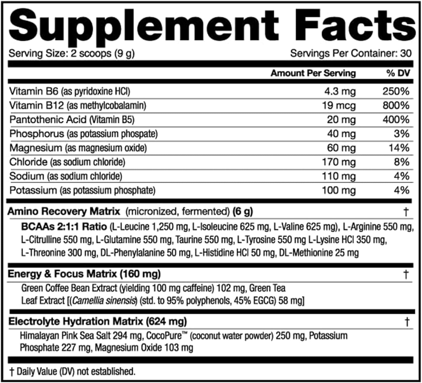 NutraBio Amino Kick BCAA Energy Drink with Electrolytes & Natural Caffeine - Baja Burst Flavor, 30 Servings