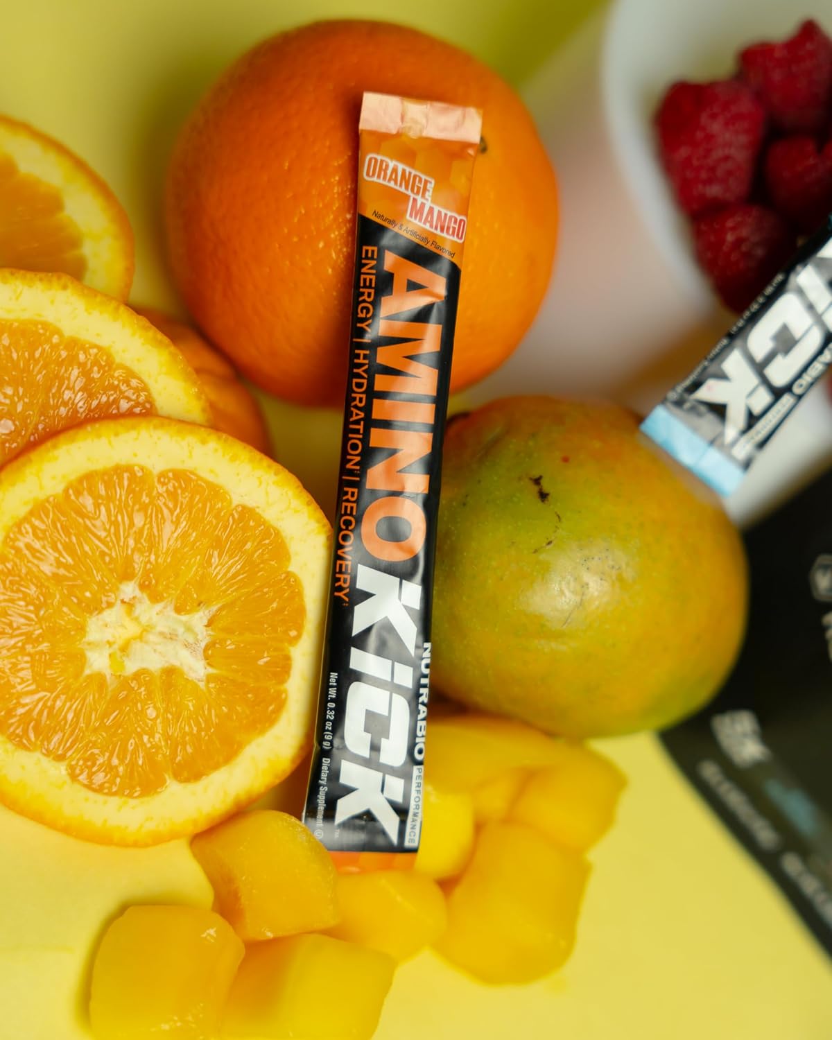 NutraBio Amino Kick Orange Mango 20 Servings - All-in-One Performance Formula for Energy, Hydration, Recovery - 6g Amino Acids - Muscle Building Support
