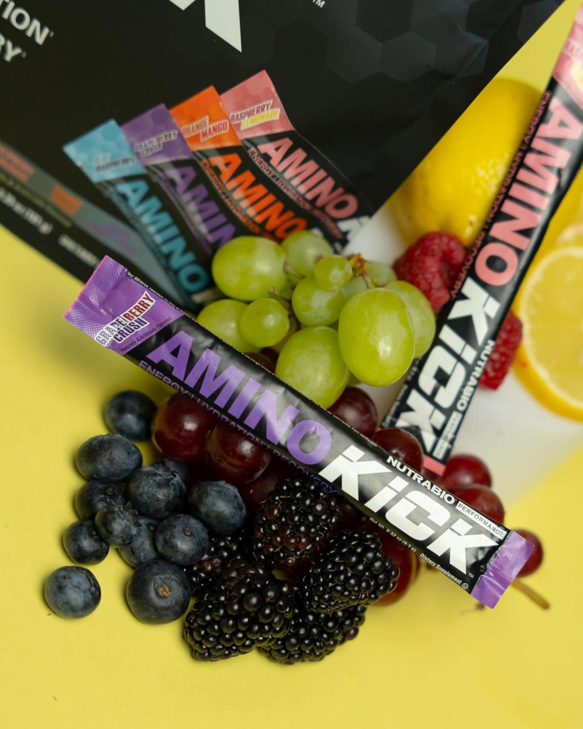 NutraBio Amino Kick Variety Pack - All-in-One Performance Formula for Energy, Hydration, and Recovery with 6g Amino Acids - 20 Servings for Muscle Building Support