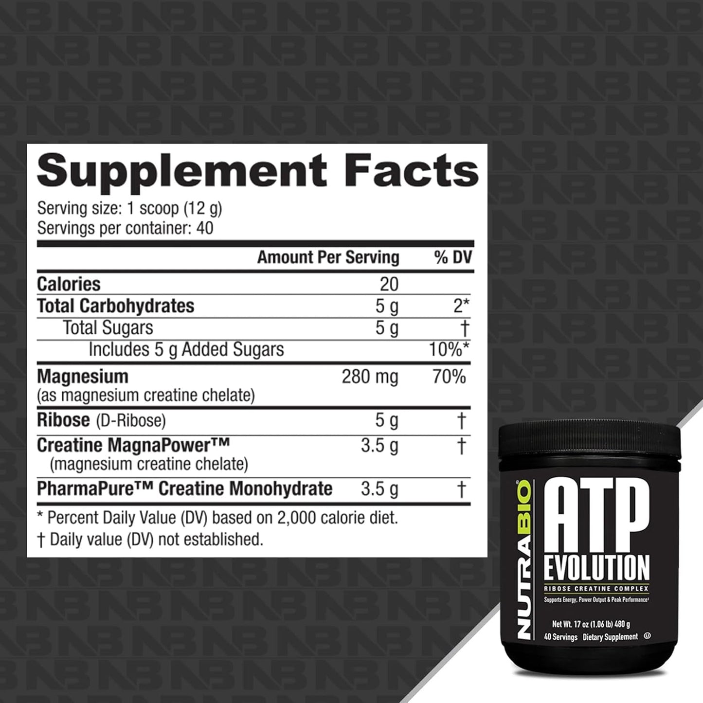 NutraBio ATP Evolution Powder for Muscle Recovery - 500g, 40 Servings