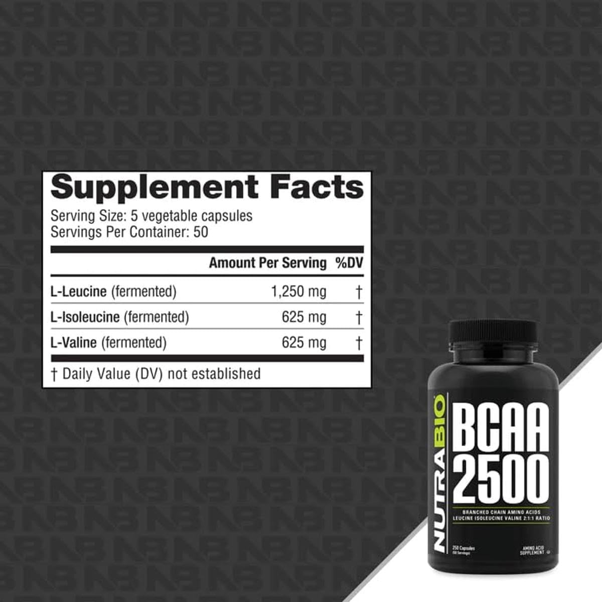 NutraBio BCAA 2500 Capsules - Supports Muscle Growth & Prevents Breakdown - Branched Chain Amino Acids for Strength & Recovery