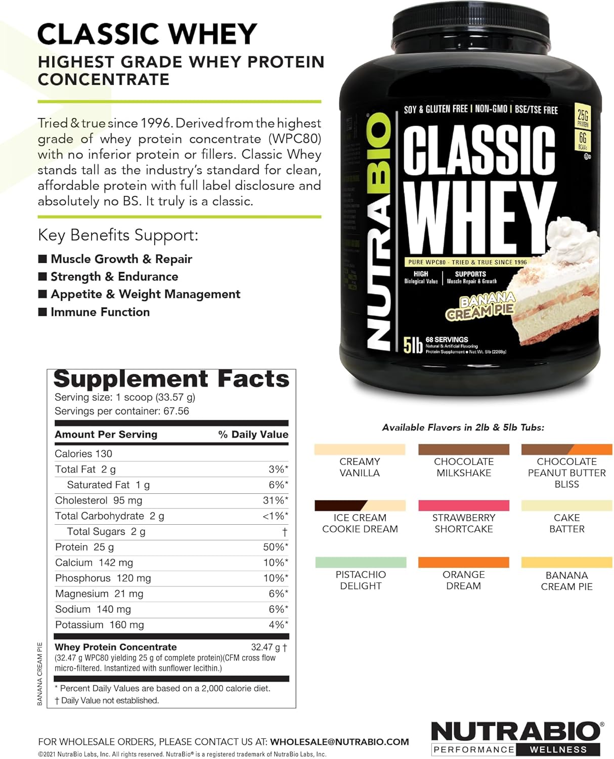NutraBio Classic Whey Protein Powder, 5 Pounds - Ice Cream Cookie Dream Flavor - Full Amino Acid Profile - No Fillers, Artificial Ingredients - Low Glycemic Index