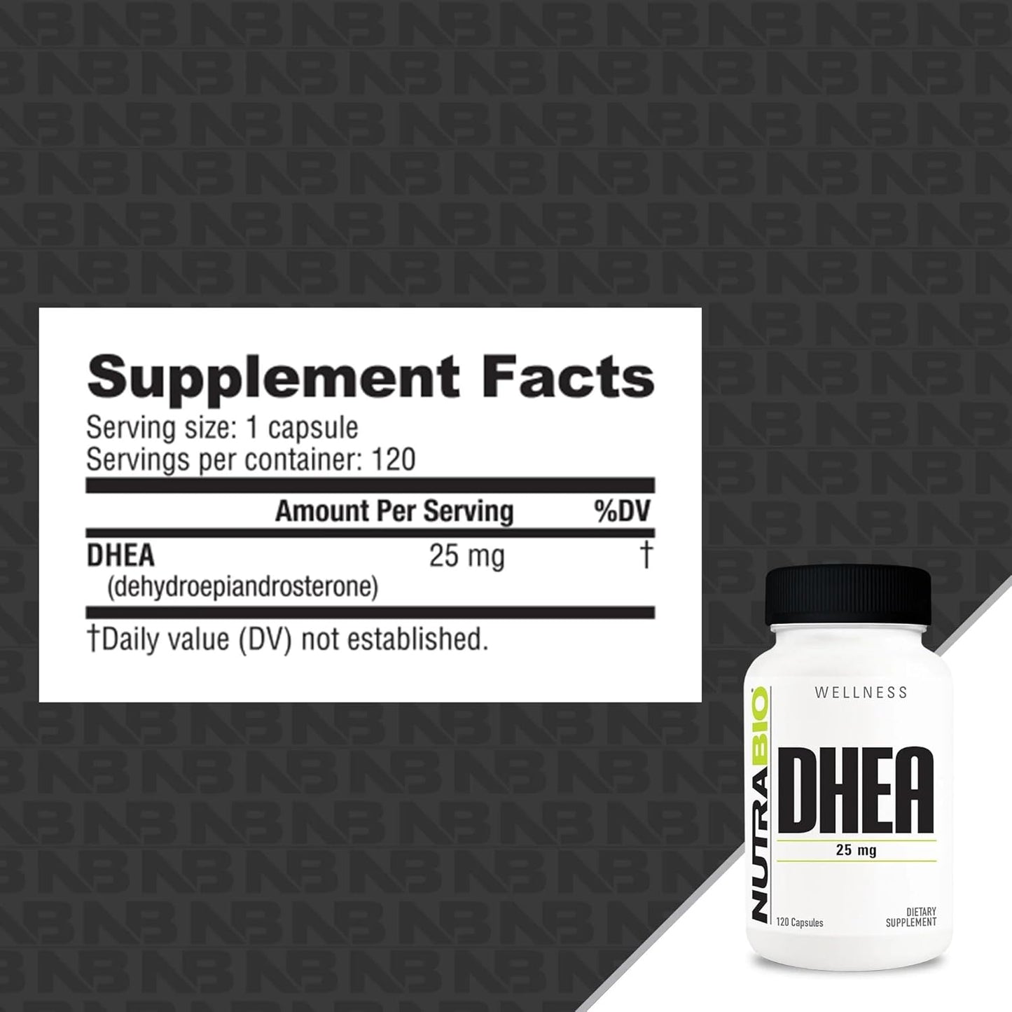 NutraBio DHEA Supplement 25mg - 120 Capsules for Men and Women