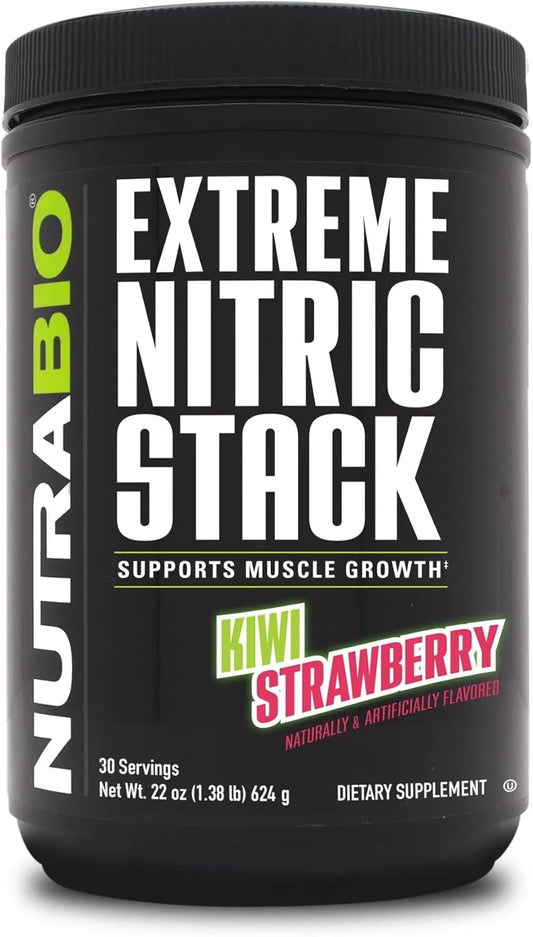 NutraBio Extreme Nitric Stack - Nitric Oxide & Cell Volumizing Formula (Kiwi Strawberry) - 30 Servings
