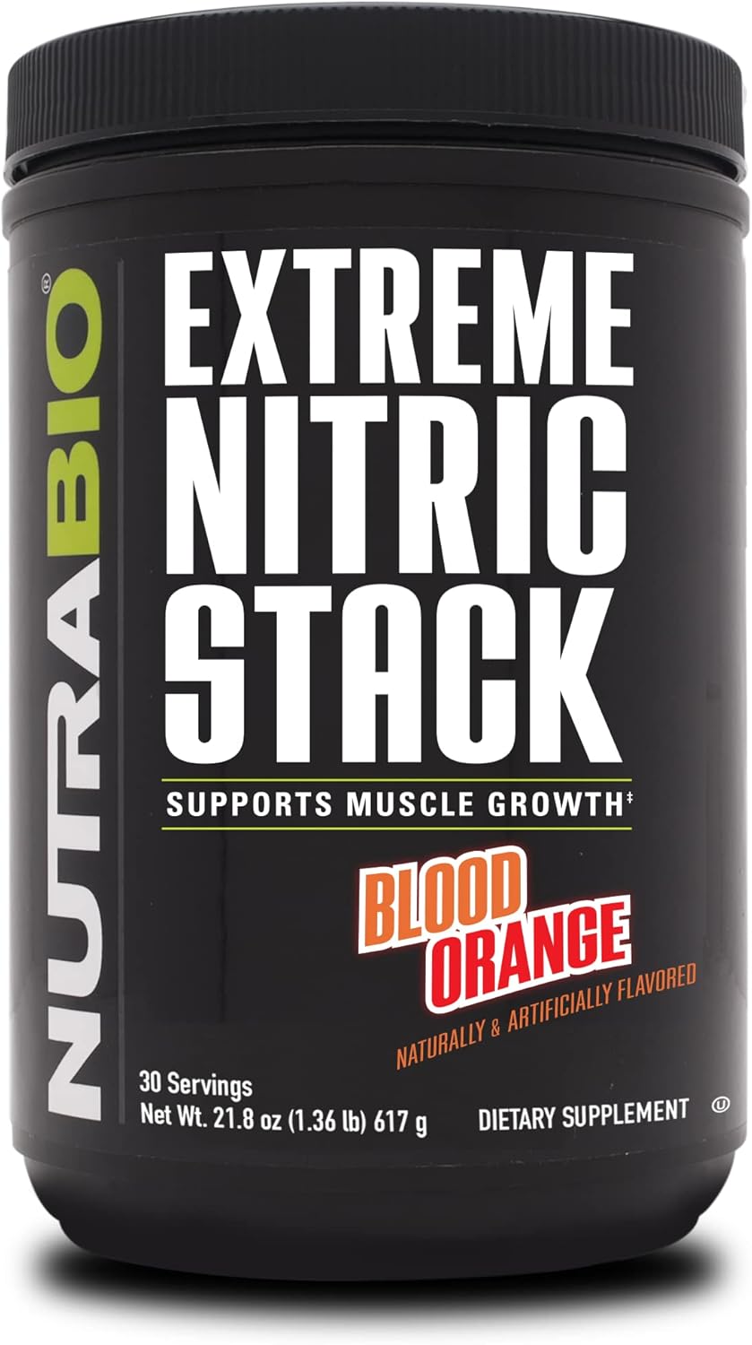 NutraBio Extreme Nitric Stack: Nitric Oxide & Cell Volumizing Formula - 30 Servings, Blood Orange Flavor
