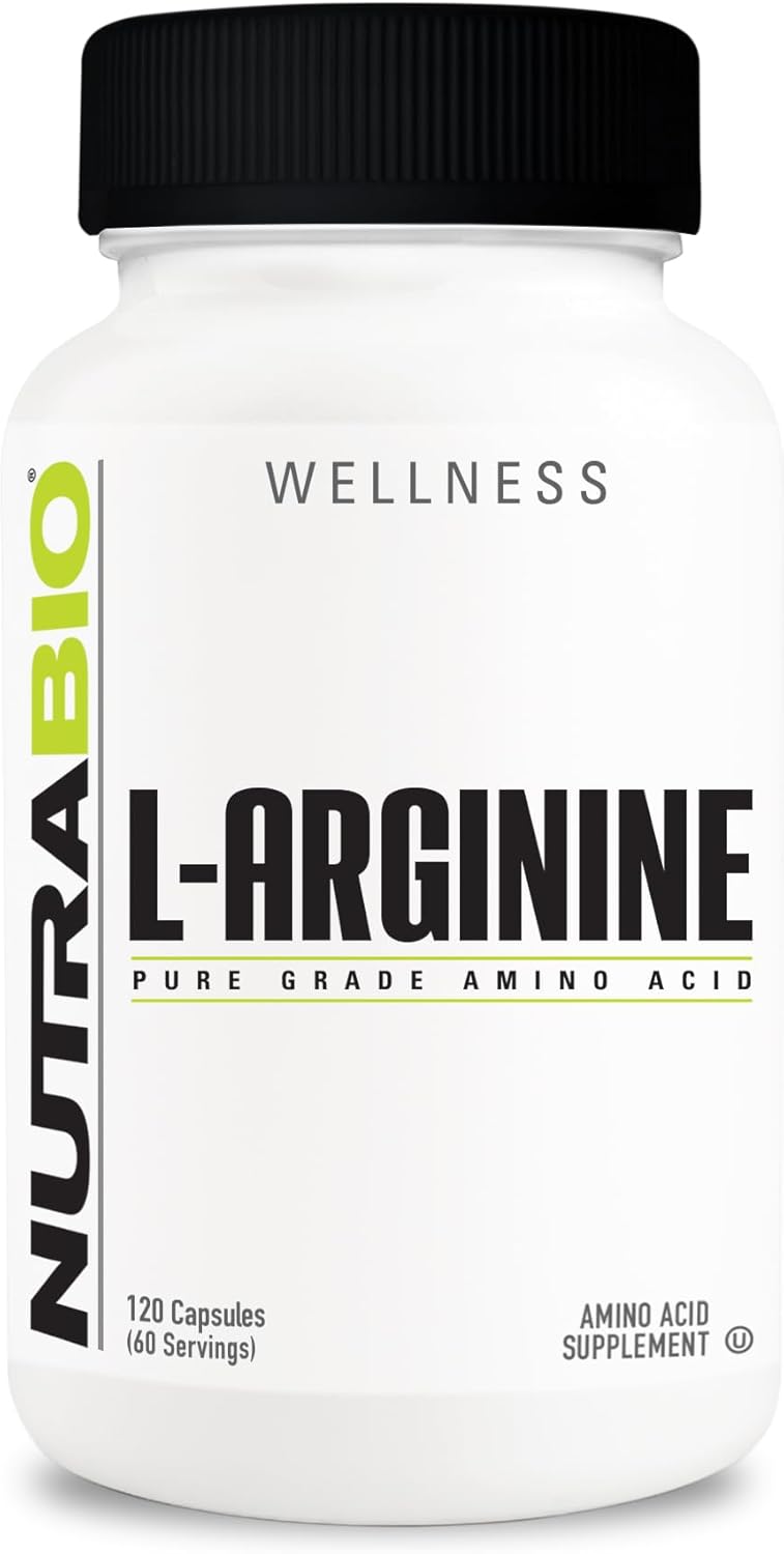 NutraBio L-Arginine 750mg Supplement - Supports Blood Flow & Muscle Growth - Nitric Oxide Precursor - 120 Capsules for Men and Women