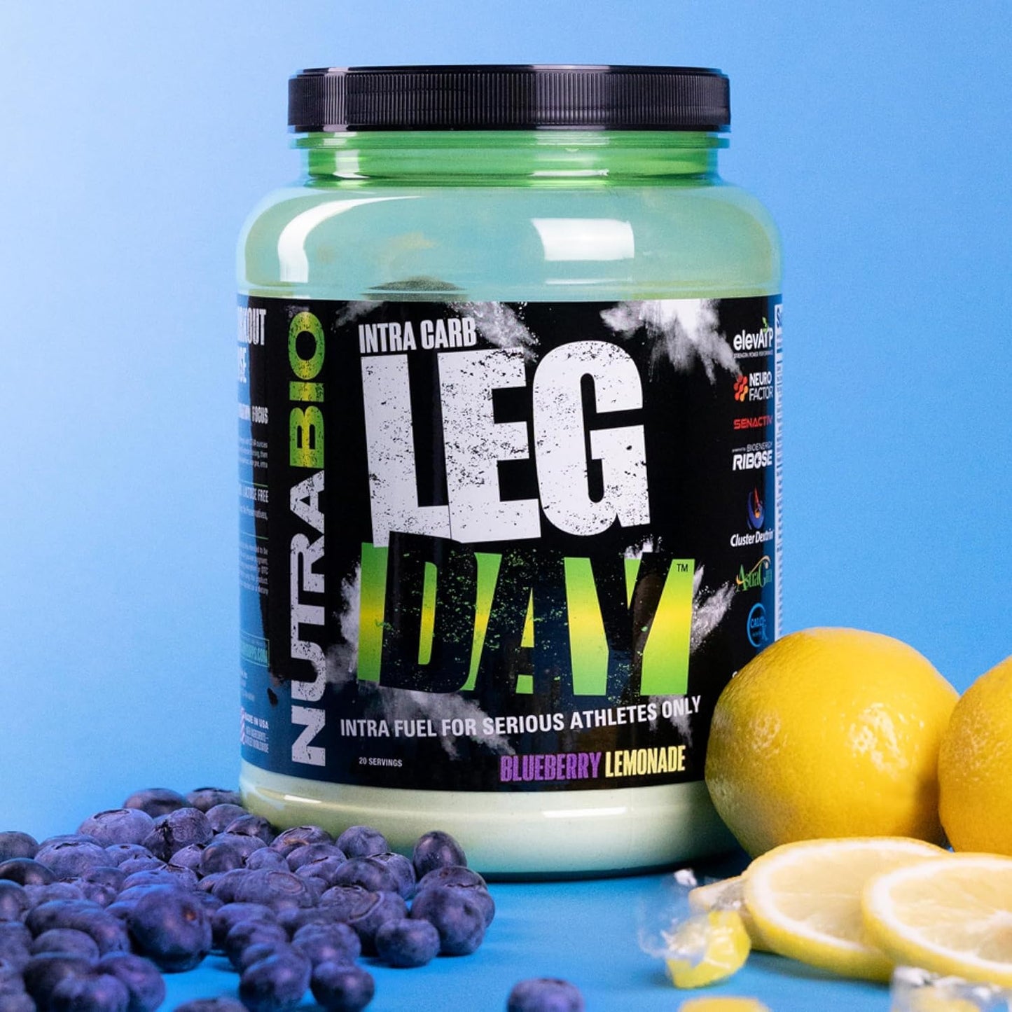 NutraBio Leg Day Intra Carb Supplement Blueberry Lemonade - Advanced Carbohydrate & Amino Acid Formula - Electrolyte Blend - 20 Servings