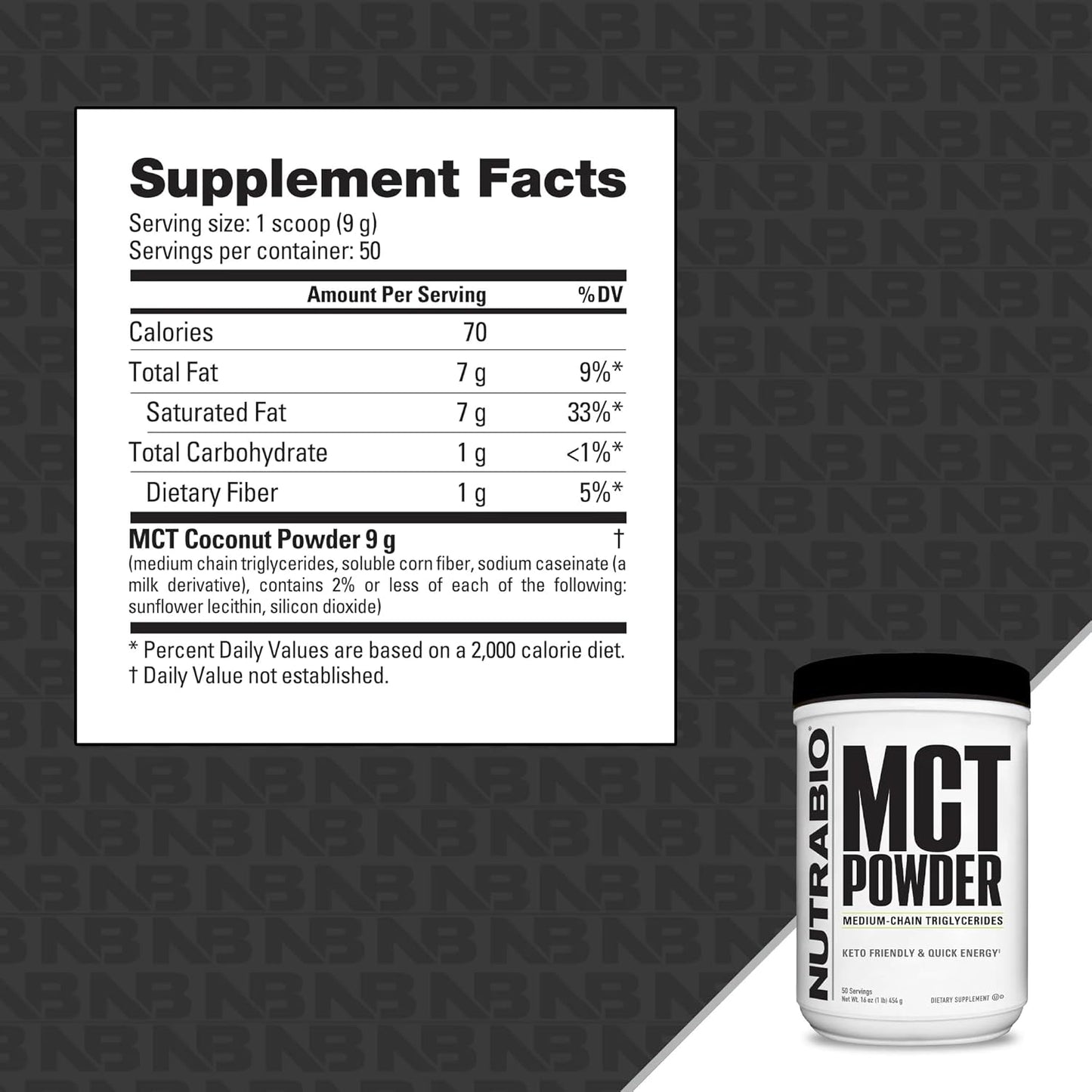 NutraBio MCT Powder - 1 lb. Powder for Lean Weight Gain and Keto Friendly Diet - 50 Servings