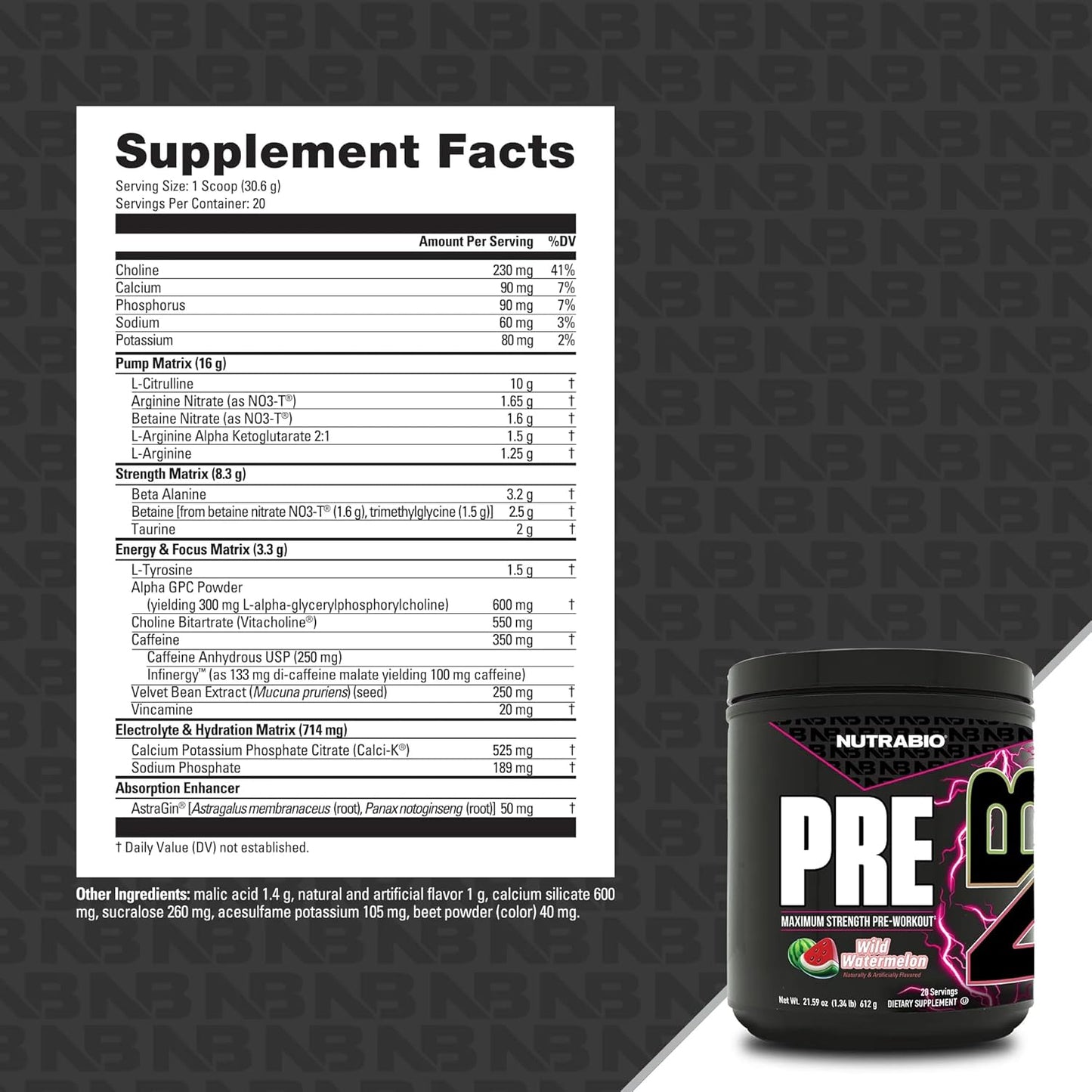 NutraBio PRE Workout for Men - New Formula Boosts Energy and Performance - 20 Servings Wild Watermelon Flavor