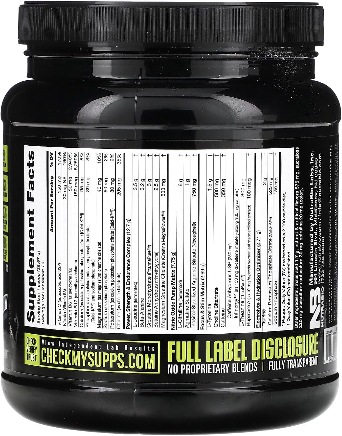 NutraBio PRE Workout for Men: Enhanced Formula for Explosive Energy and Extreme Pumps - Blue Razz Flavor - 20 Servings