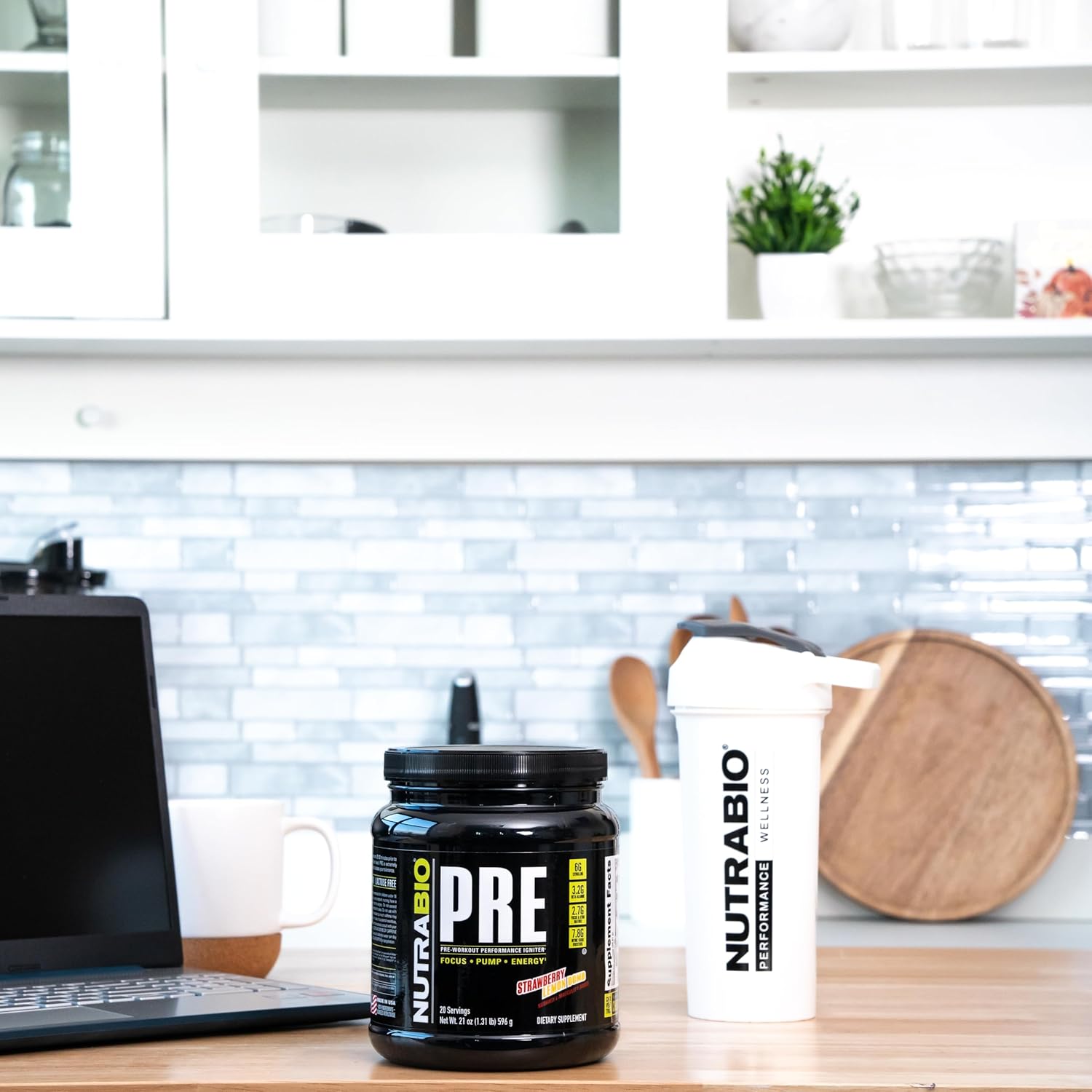 NutraBio PRE Workout Powder - Strawberry Lemon Bomb Flavor - Clinically Dosed Formula with Beta Alanine, Creatine, Caffeine, Electrolytes - 20 Servings for Sustained Energy and Mental Focus