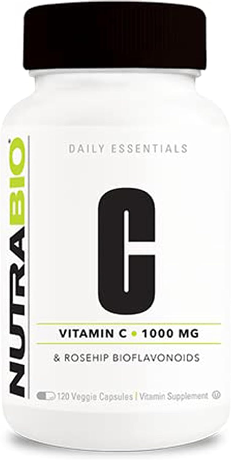 NutraBio Vitamin C with Rose HIPS - Supports Bone, Teeth, Gum Health - Immune Boost - No Fillers - 120 Capsules, 1000mg