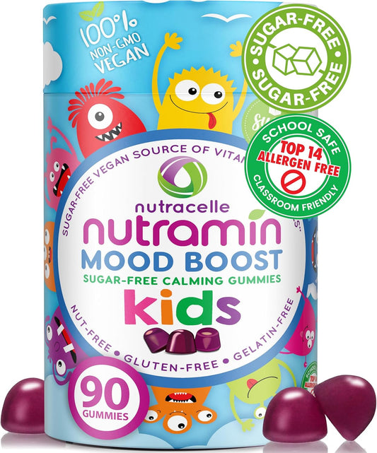 Nutracelle NUTRAMIN Kids Mood Boost Vegam Vitamin Gummy: Calming Magnesium Citrate Supplement with Ashwagandha & Vitamin B Complex - Sugar-Free, Allergy-Safe, Non-GMO 90 ct