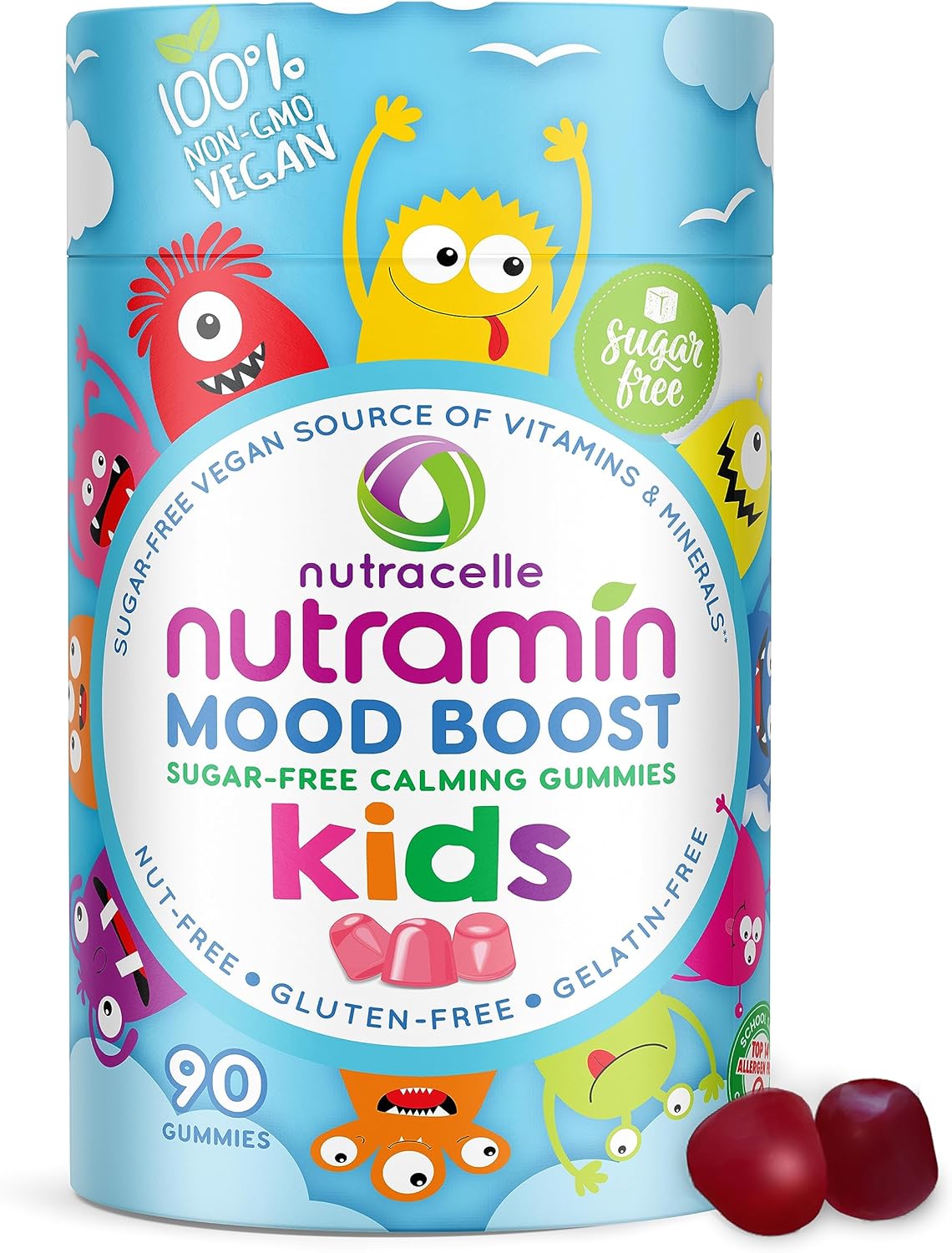Nutracelle NUTRAMIN Kids Mood Boost Vegam Vitamin Gummy: Calming Magnesium Citrate Supplement with Ashwagandha & Vitamin B Complex - Sugar-Free, Allergy-Safe, Non-GMO 90 ct