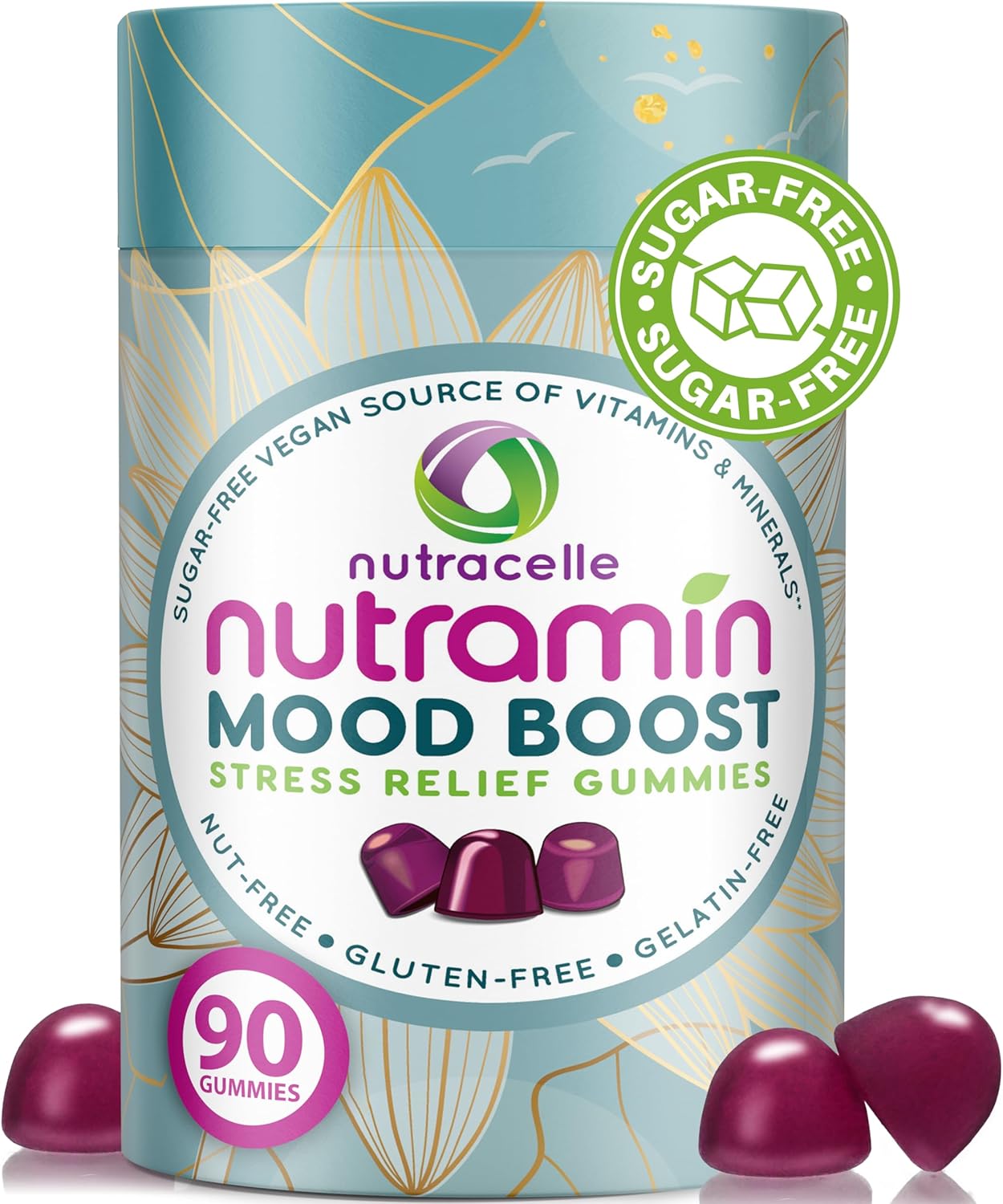 Nutracelle NUTRAMIN Mood Boost Multivitamin Gummies - Anti-Stress & Focus Formula with Magnesium, Ashwagandha, B Complex Vitamins - 90 Count, Sugar-Free & Vegan