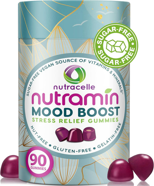 Nutracelle NUTRAMIN Mood Boost Multivitamin Gummies - Anti-Stress & Focus Formula with Magnesium, Ashwagandha, B Complex Vitamins - 90 Count, Sugar-Free & Vegan