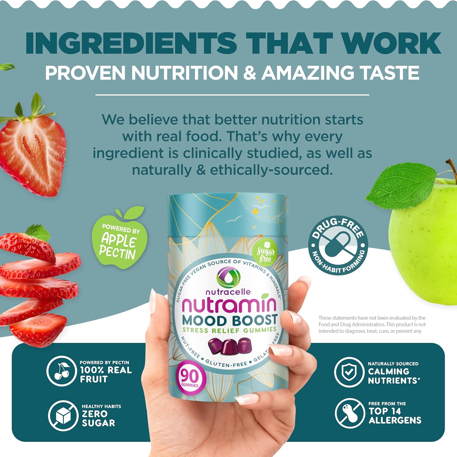 Nutracelle NUTRAMIN Mood Boost Multivitamin Gummies - Anti-Stress & Focus Formula with Magnesium, Ashwagandha, B Complex Vitamins - 90 Count, Sugar-Free & Vegan