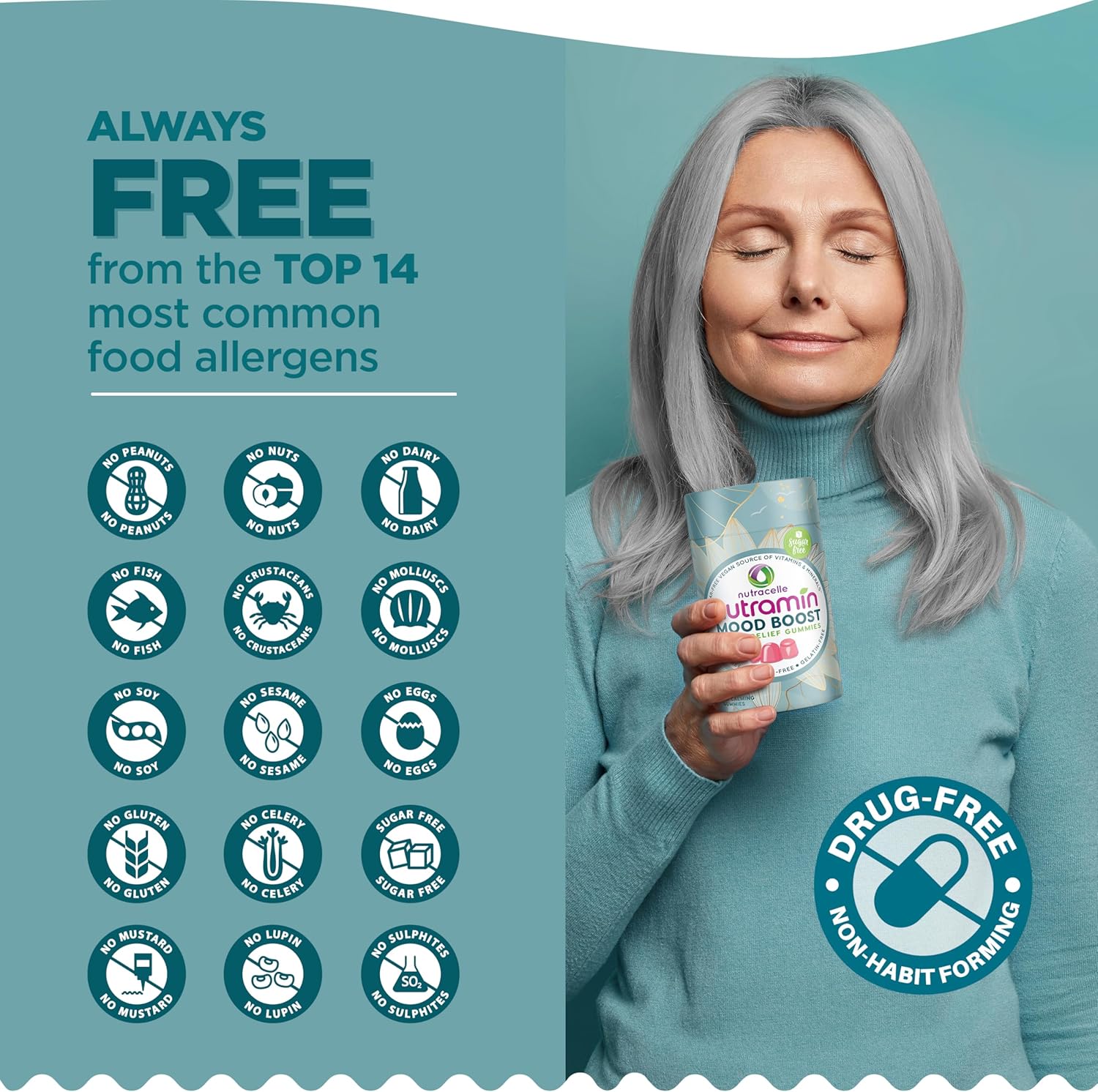 Nutracelle NUTRAMIN Mood Boost Multivitamin Gummies - Anti-Stress & Focus Formula with Magnesium, Ashwagandha, B Complex Vitamins - 90 Count, Sugar-Free & Vegan