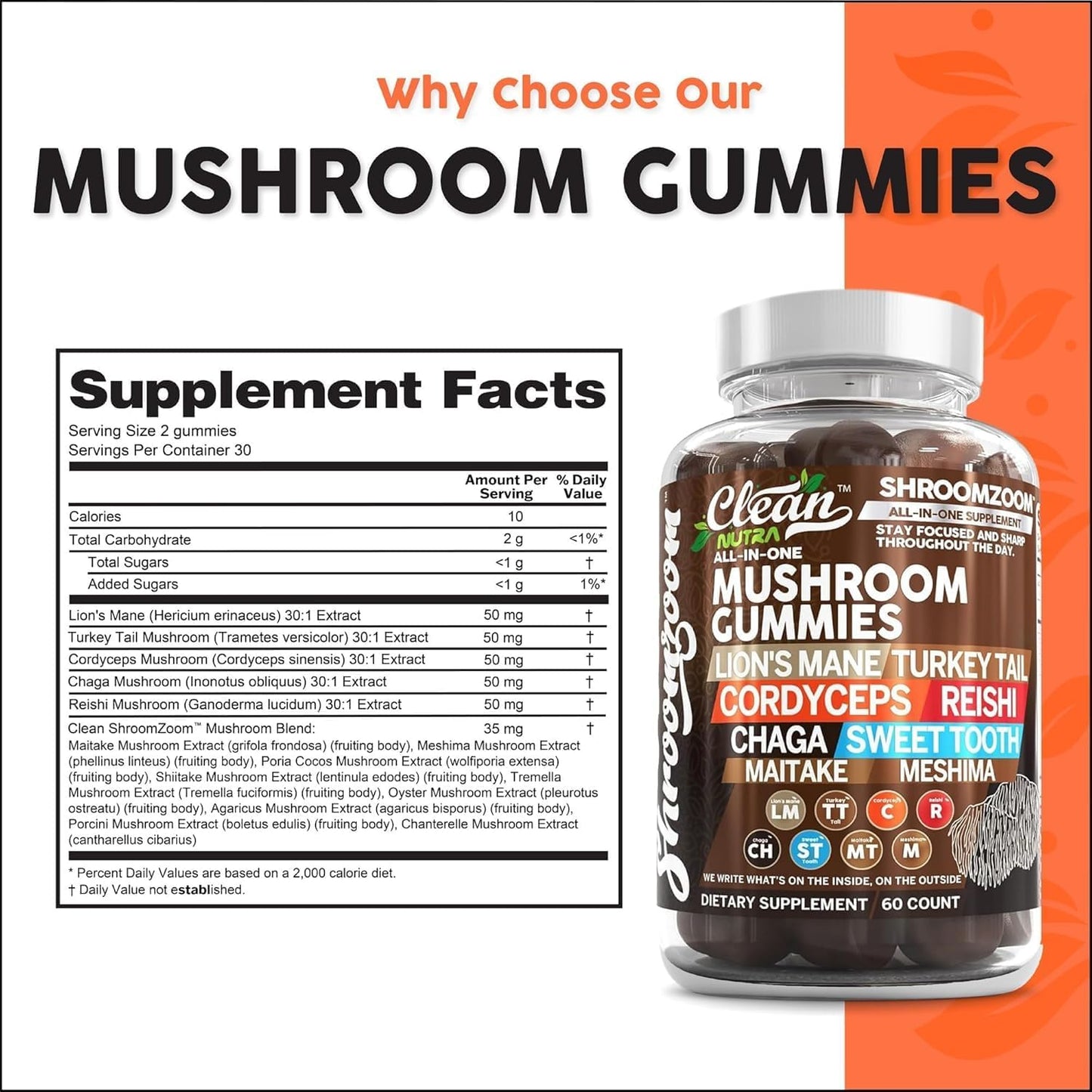 Nutraceutical 15in1 Mushroom Gummies with Lion's Mane, Turkey Tail, Cordyceps, Reishi, Chaga, Maitake, Shiitake Mushrooms - 2Pack