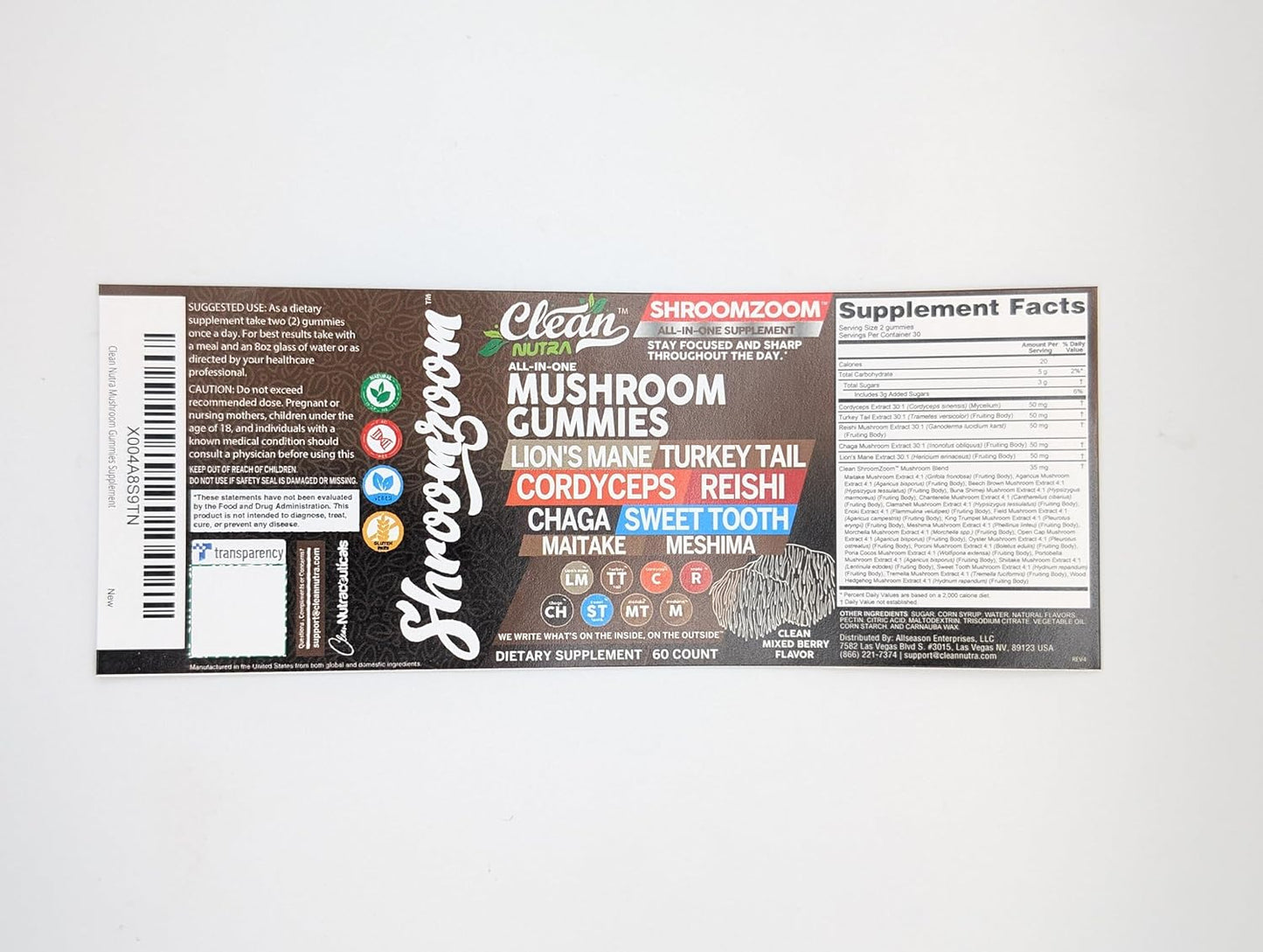 Nutraceutical 15in1 Mushroom Gummies with Lion's Mane, Turkey Tail, Cordyceps, Reishi, Chaga, Maitake, Shiitake Mushrooms - 2Pack