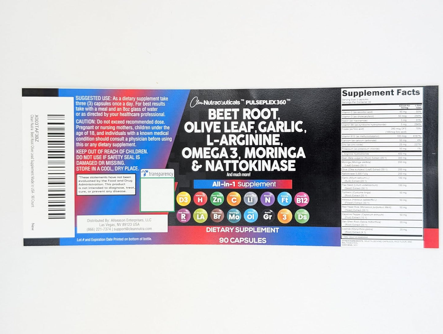 Nutraceuticals Beet Root Capsules with Olive Leaf, Nattokinase, Garlic Extract, L-Arginine, Omega 3, Red Yeast Rice, Hibiscus, Danshen - 90 Ct Healthy Support Supplement