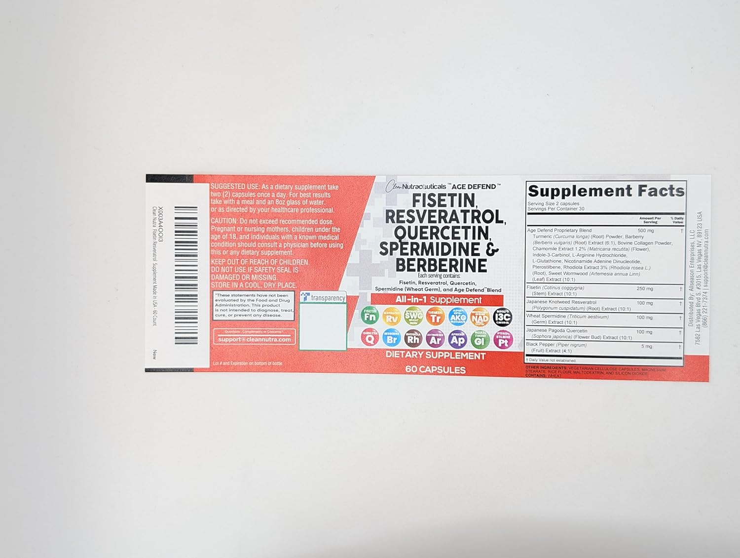 Nutraceuticals Blend for Longevity: Fisetin, Quercetin, Resveratrol, Spermidine, Wheat Germ Extract - Health Supplement with Berberine, Collagen, Rhodiola, Apigenin