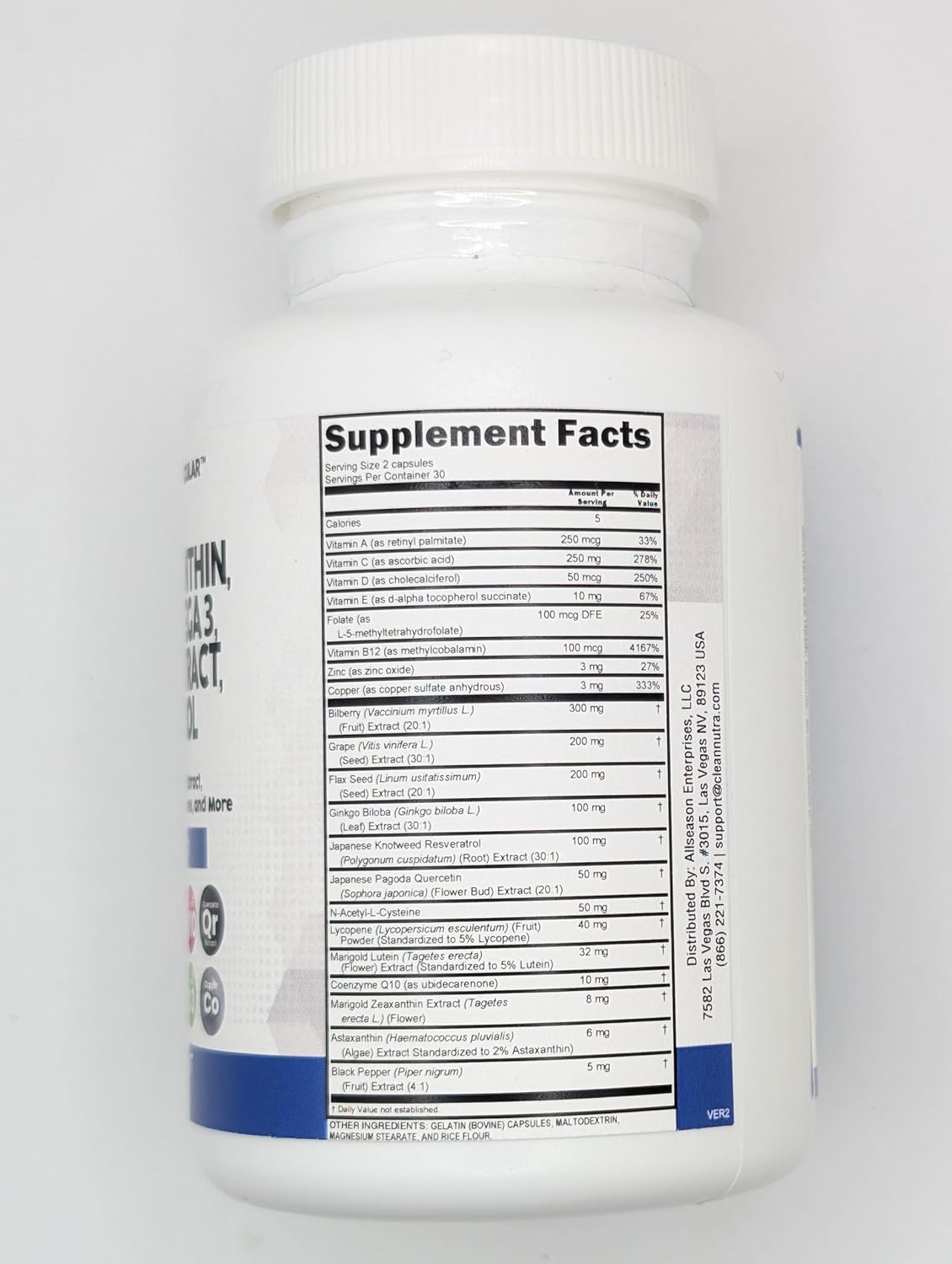 Nutraceuticals Eye Health Vitamins with Bilberry, Lutein, Zeaxanthin, Lycopene, Resveratrol, Omega 3, Astaxanthin - 60 Capsules