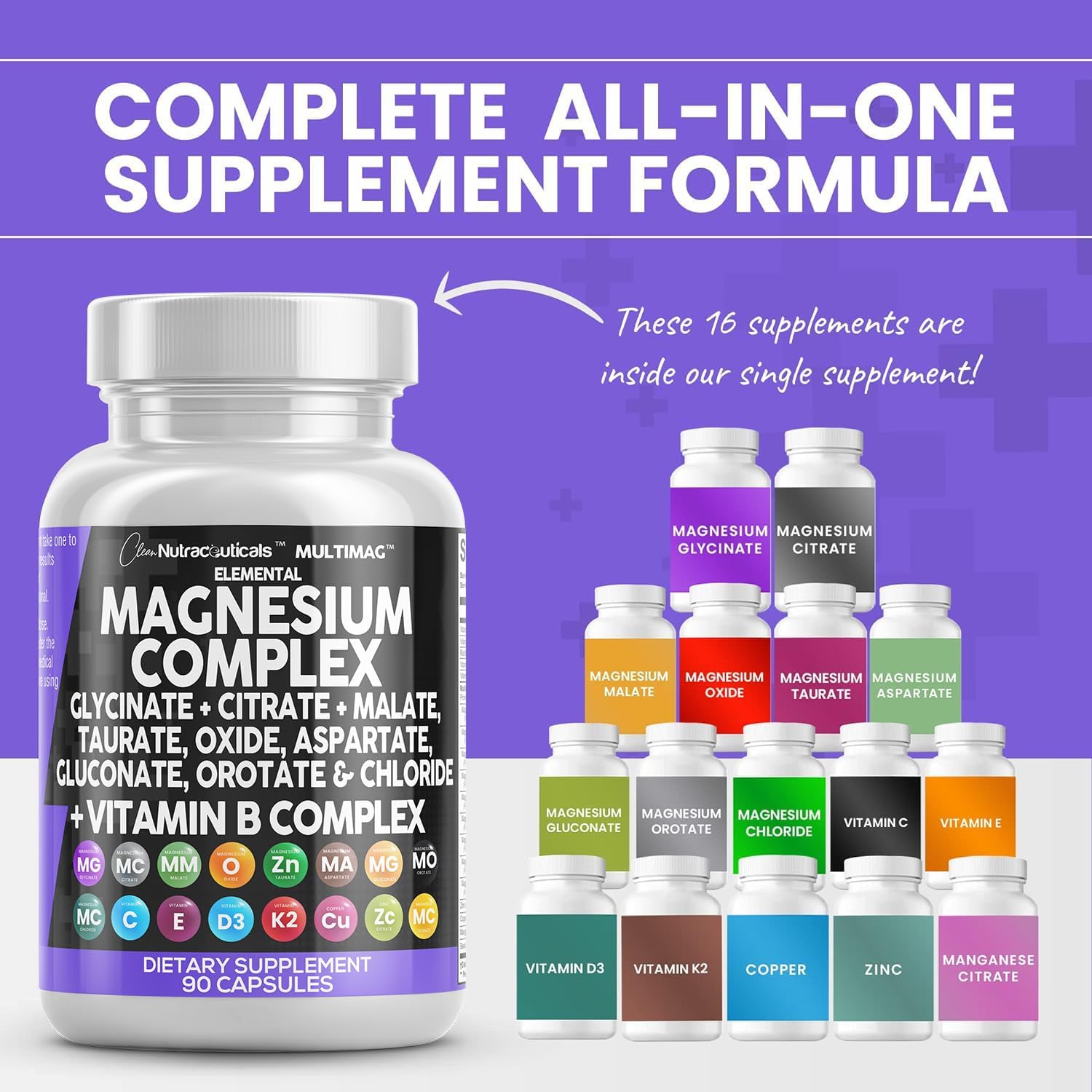 Nutraceuticals Magnesium Complex with Multiple Forms of Magnesium, Zinc, Copper, Manganese, and Vitamin C - 1 Pack