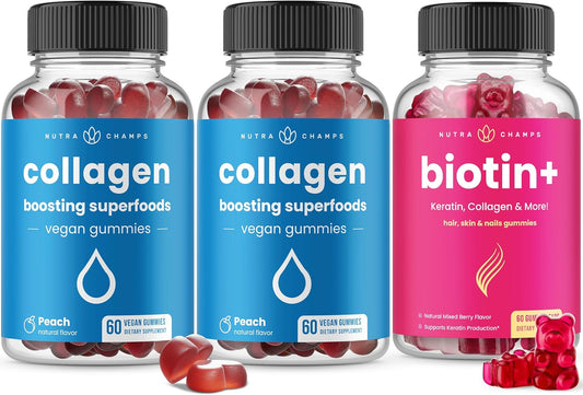 NutraChamps Hair, Skin & Nails Bundle - Includes Biotin, Collagen, Keratin & More for Complete Care