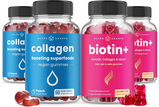 NutraChamps Hair, Skin & Nails Bundle with Biotin, Collagen, and Keratin for Complete Care