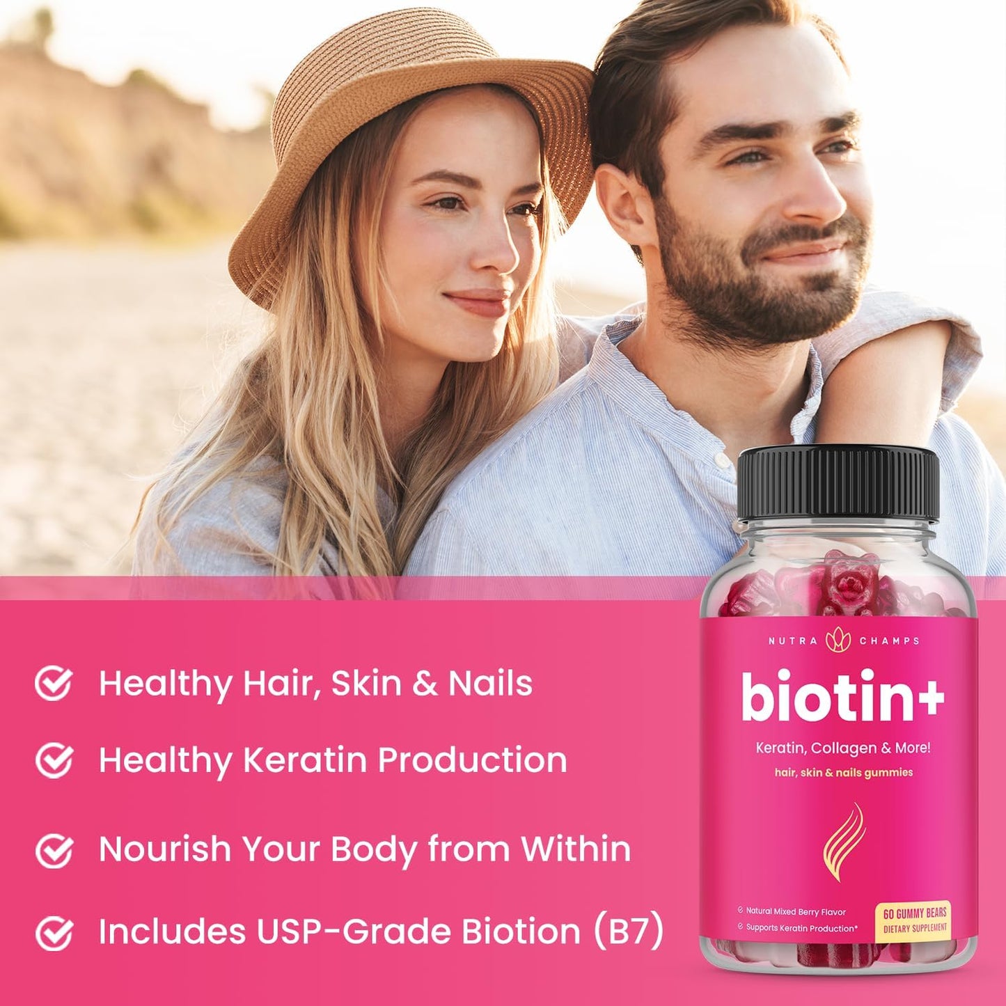 NutraChamps Hair, Skin & Nails Bundle with Biotin, Collagen, and Keratin for Complete Care