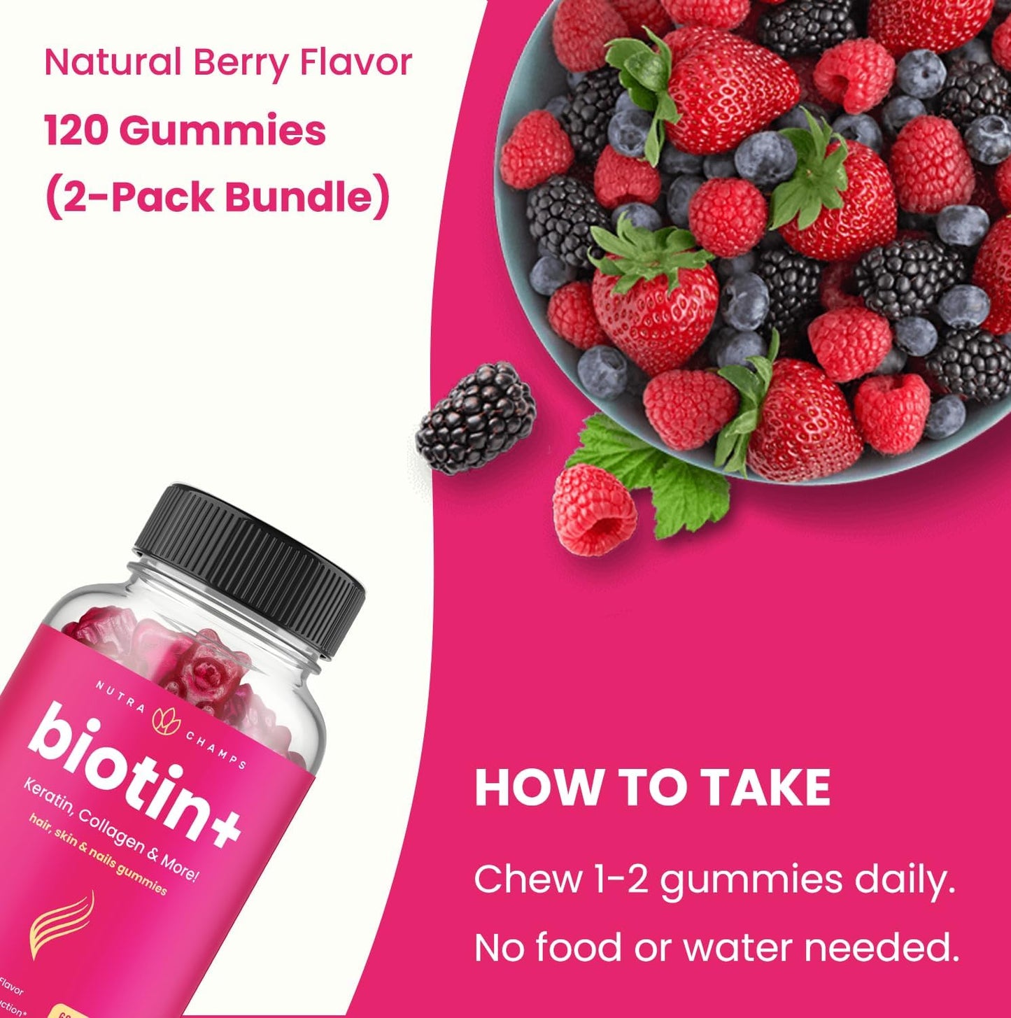 NutraChamps Hair, Skin & Nails Bundle with Biotin, Collagen, and Keratin for Complete Care