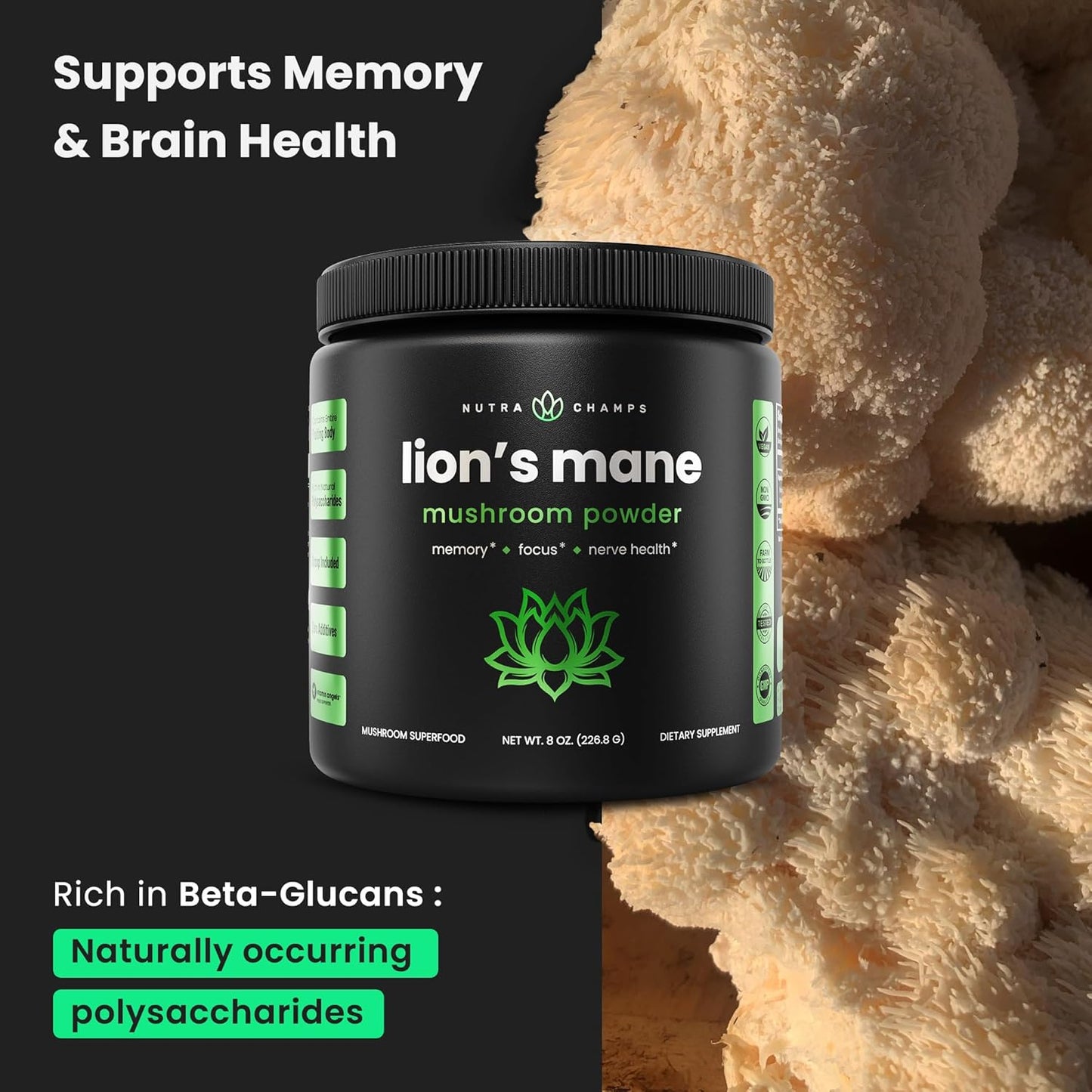 NutraChamps Super Green and Lion's Mane Powder Bundle - Unflavored Greens and Adaptogens