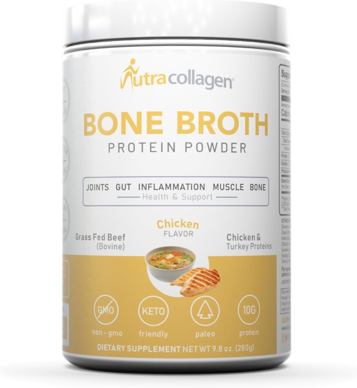 NUTRACOLLAGEN Bone Broth Protein Powder: Non-GMO, Keto & Paleo Friendly; Supports Joint, Gut, Muscle, and Bone Health. 11g Collagen, 10g Protein, Chicken Flavor - 20 Servings