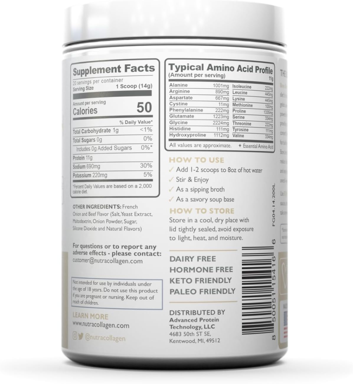 NUTRACOLLAGEN Bone Broth Protein Powder: Non-GMO, Keto & Paleo Friendly; Supports Joint, Gut, Muscle, and Bone Health. 11g Collagen, 10g Protein, Chicken Flavor - 20 Servings