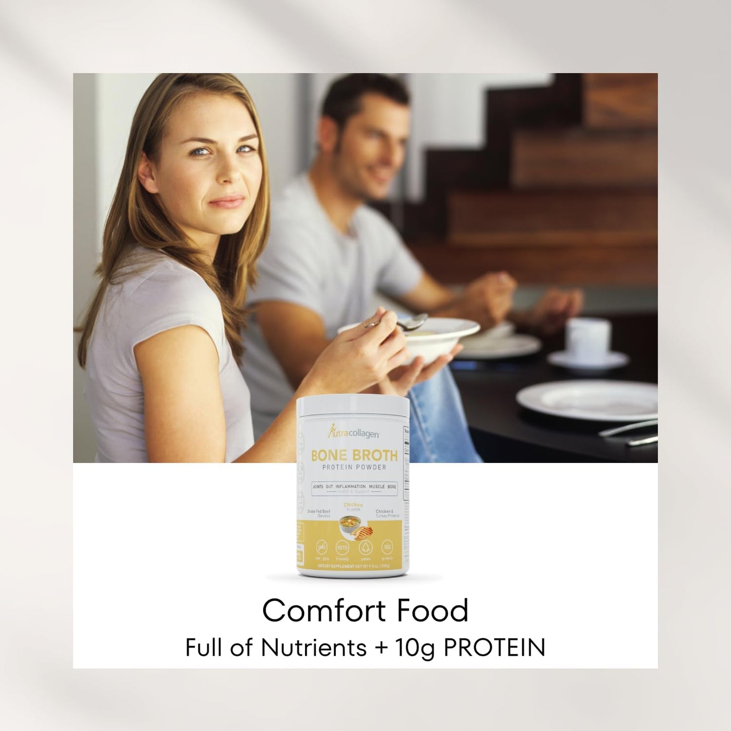 NUTRACOLLAGEN Bone Broth Protein Powder: Non-GMO, Keto & Paleo Friendly; Supports Joint, Gut, Muscle, and Bone Health. 11g Collagen, 10g Protein, Chicken Flavor - 20 Servings