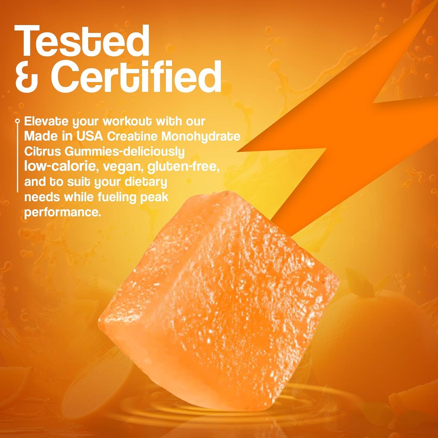 Nutrafleet Creatine Monohydrate Gummies - 5g Chewable Muscle Builder for Men & Women - Boost Energy & Focus - 90 Count Citrus Flavor - Low Calorie, Vegan & Gluten Free