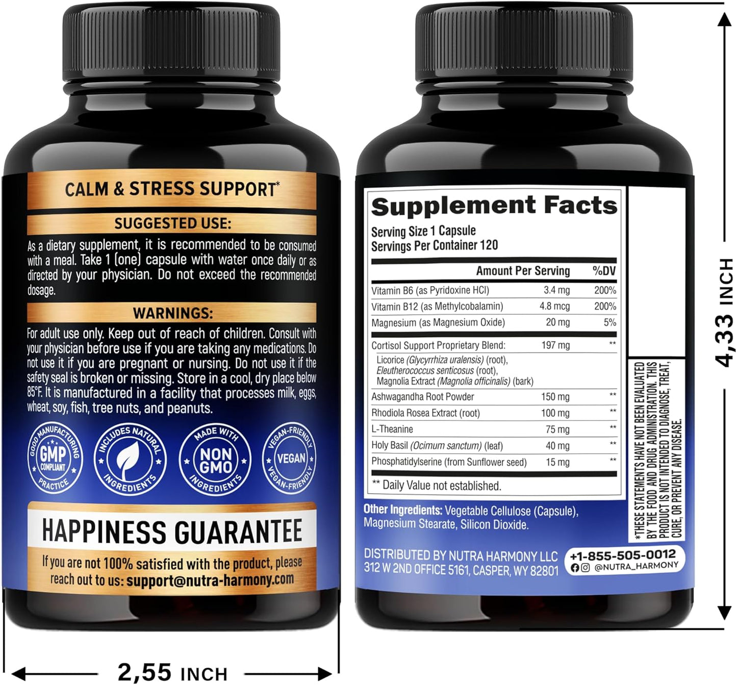 Nutraharmoney Natural Cortisol Supplement for Women - Hormone Balance with Ashwagandha, Rhodiola, Holy Basil, L-Theanine - Mood, Focus & Sleep Support - Vegan, Non-GMO - 120 Capsules