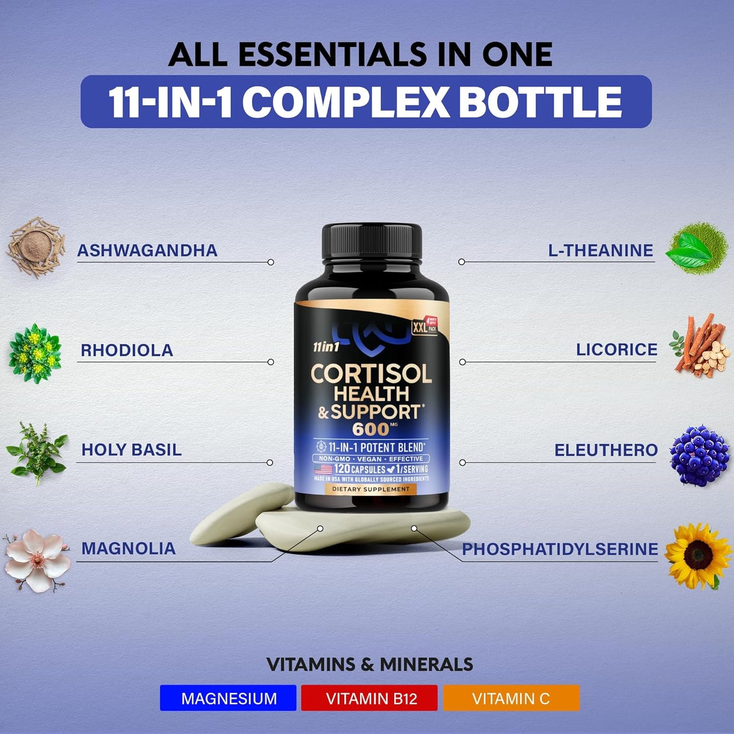 Nutraharmoney Natural Cortisol Supplement for Women - Hormone Balance with Ashwagandha, Rhodiola, Holy Basil, L-Theanine - Mood, Focus & Sleep Support - Vegan, Non-GMO - 120 Capsules