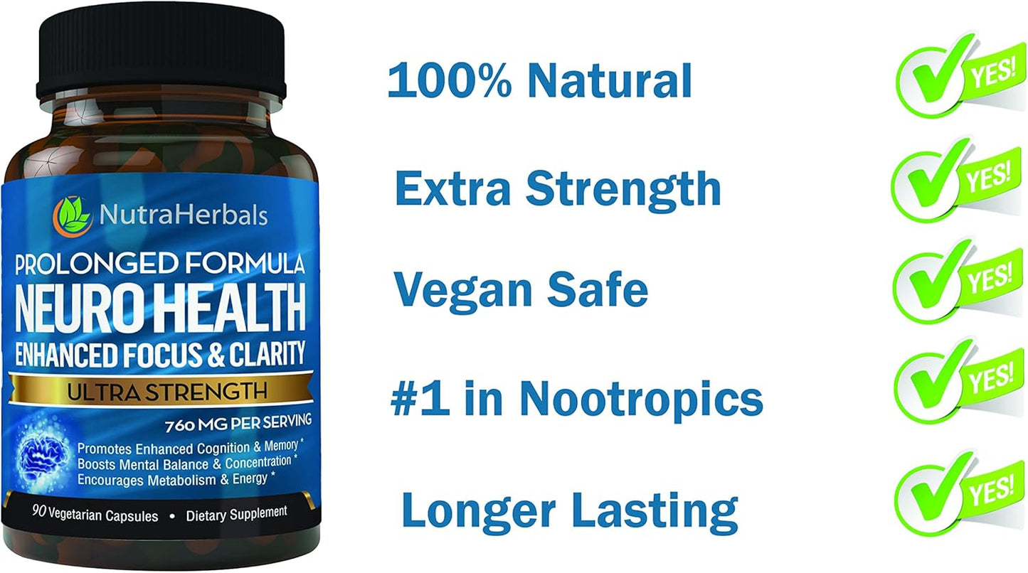 NUTRAHERBALS Brain Booster Supplement - 90 Day Supply for Mental Clarity, Memory & Focus - Formulated with DMAE, Bacopa Monnieri, Rhodiola Rosea